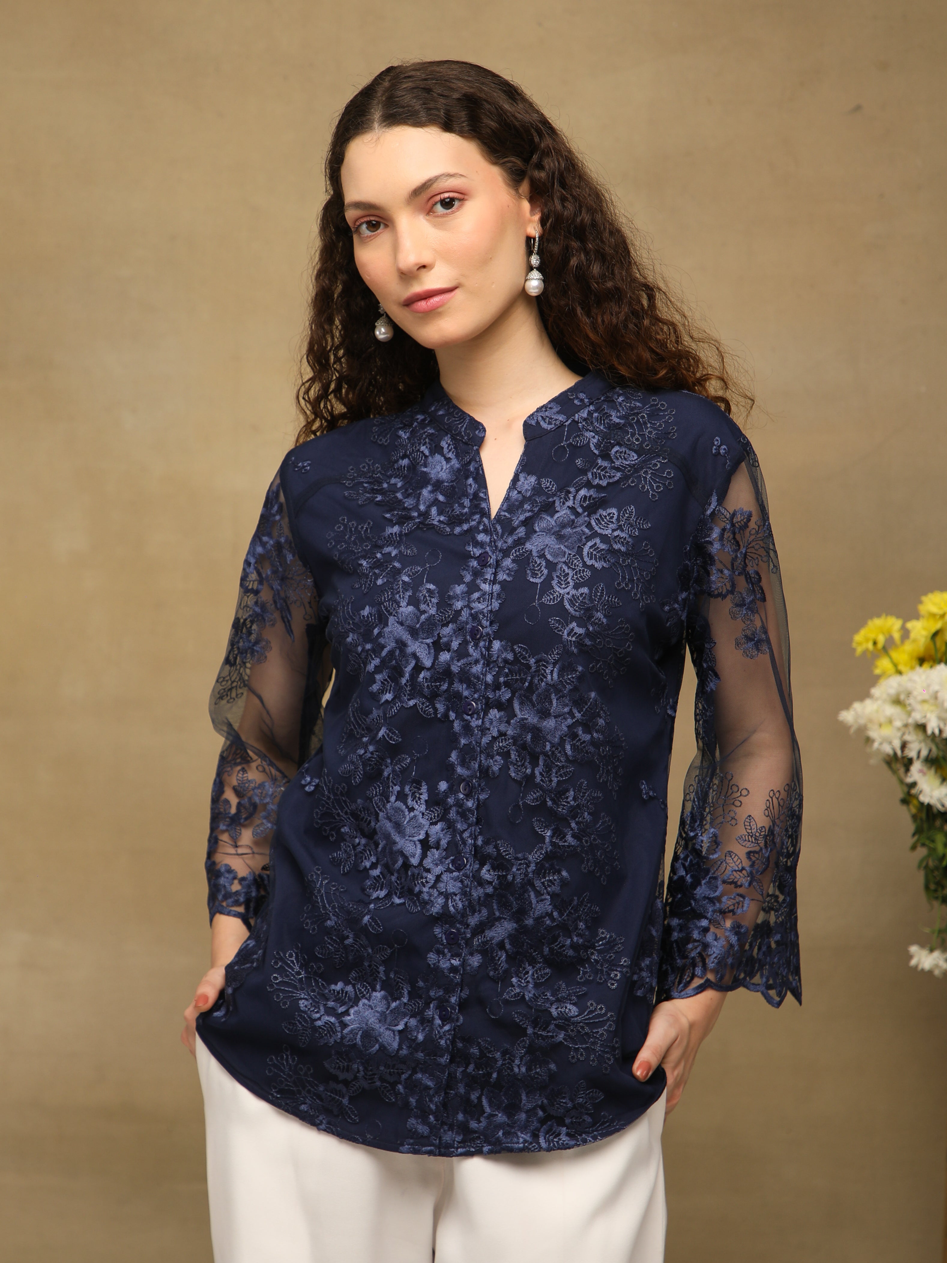 Nocturne Embroidered Sheer Top
