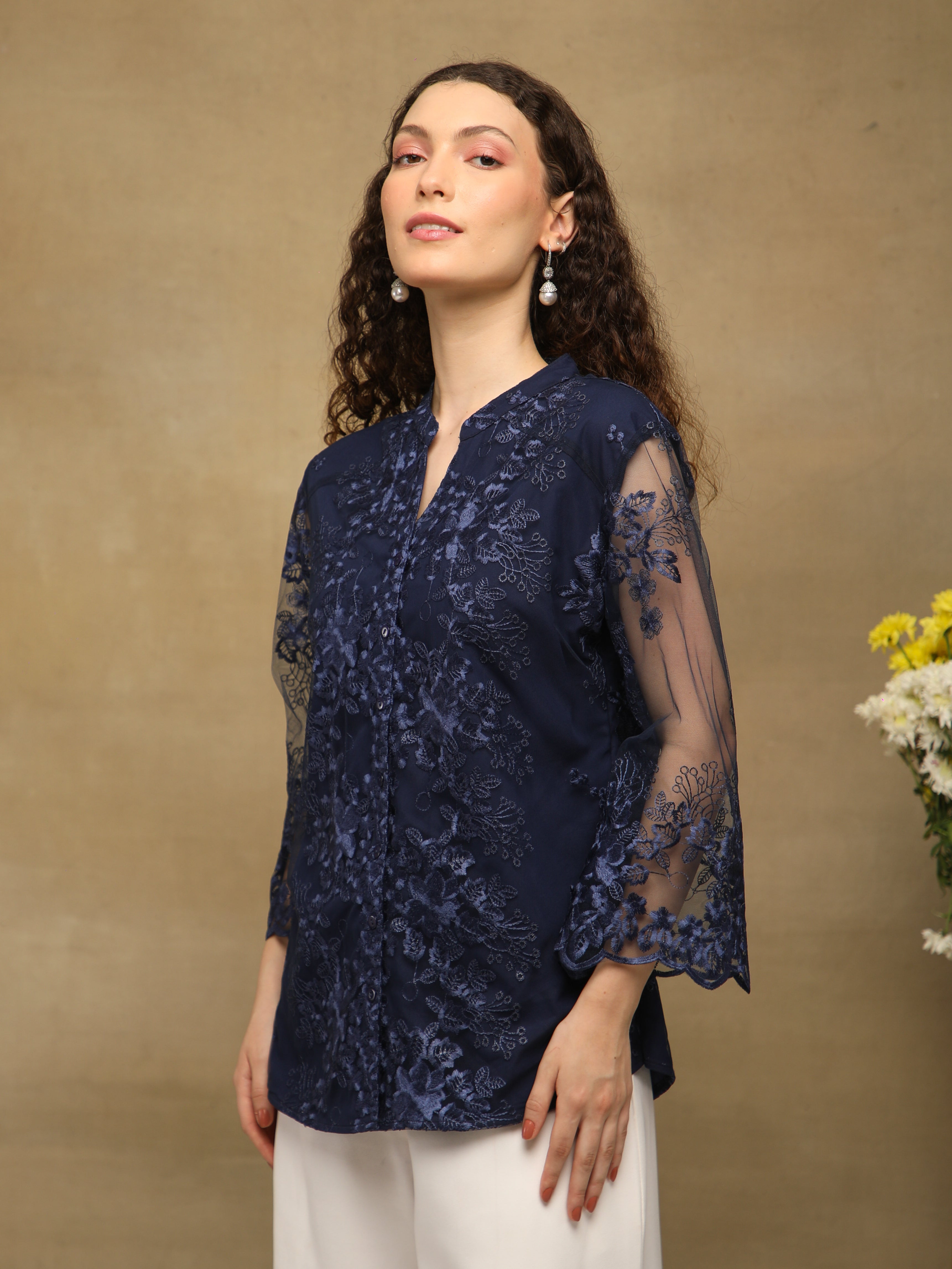 Nocturne Embroidered Sheer Top
