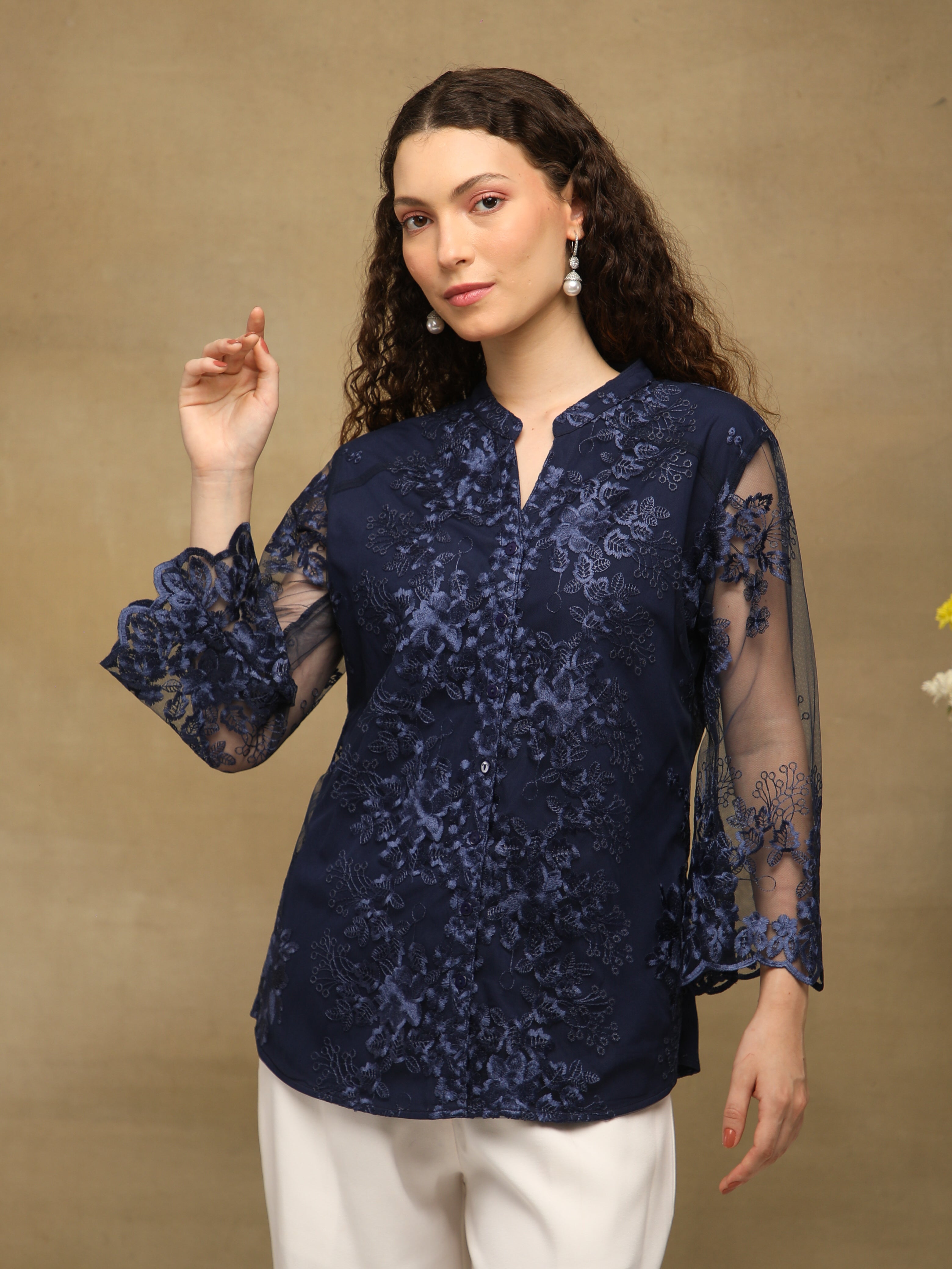 Nocturne Embroidered Sheer Top
