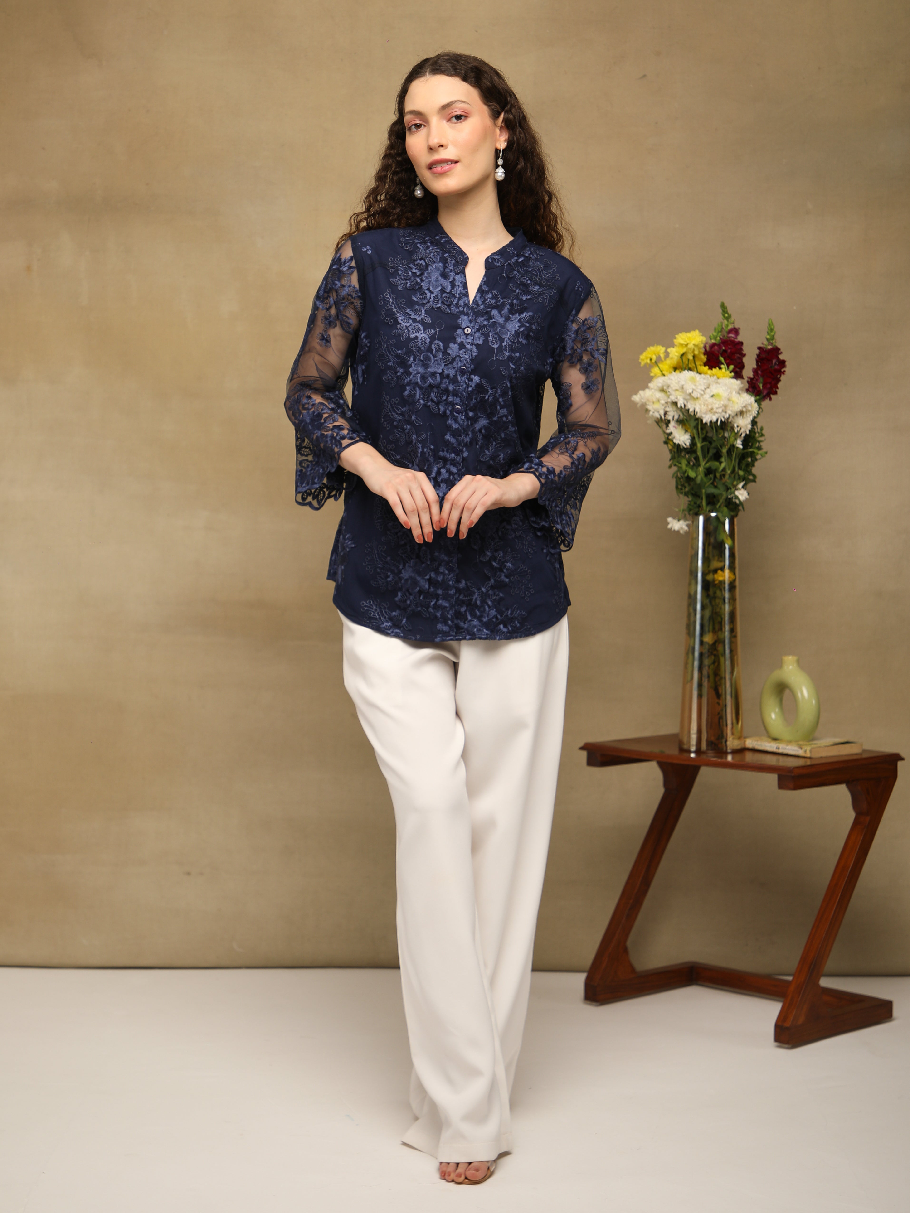 Nocturne Embroidered Sheer Top