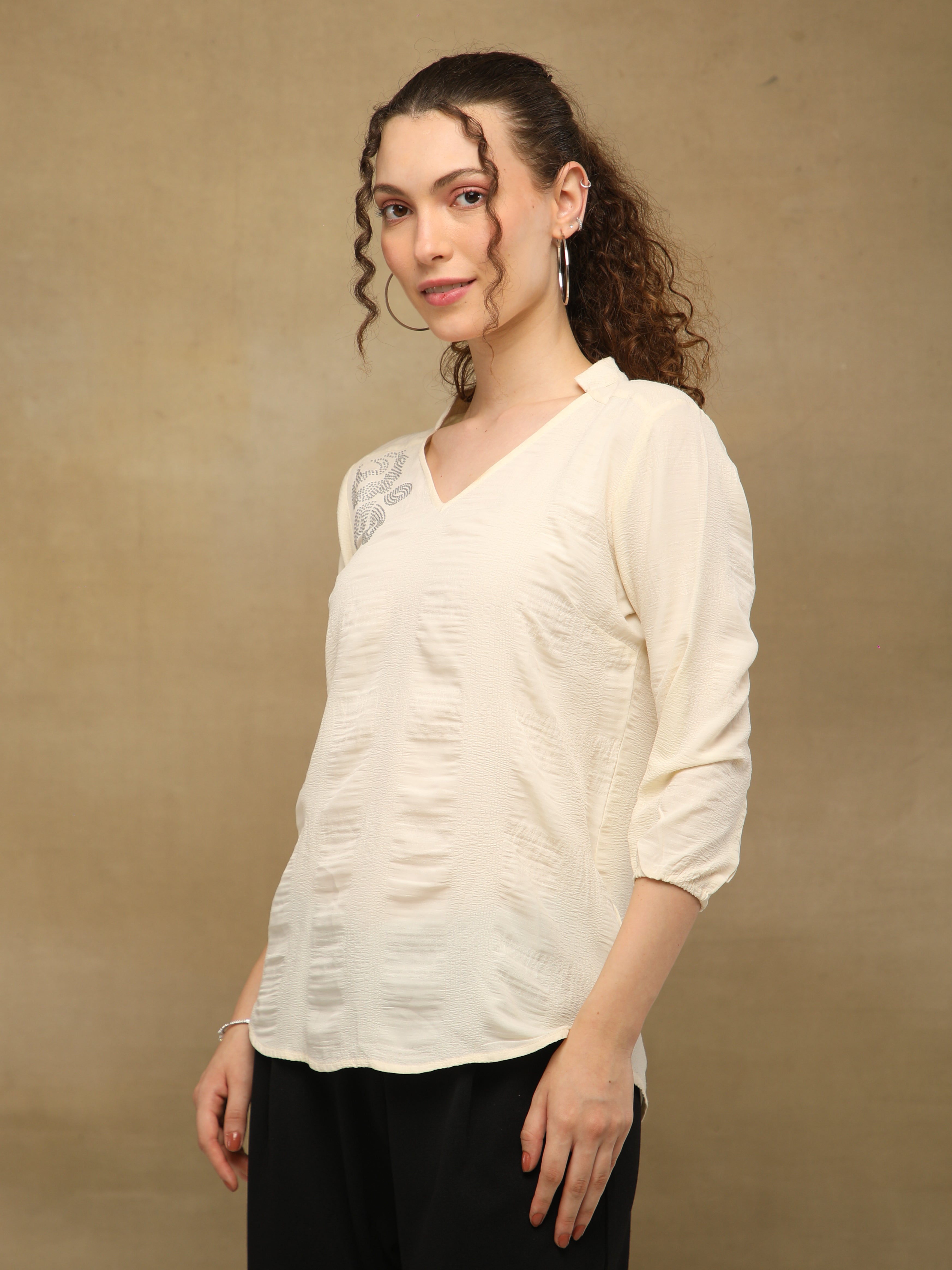 Textured Swarovski Off White Top