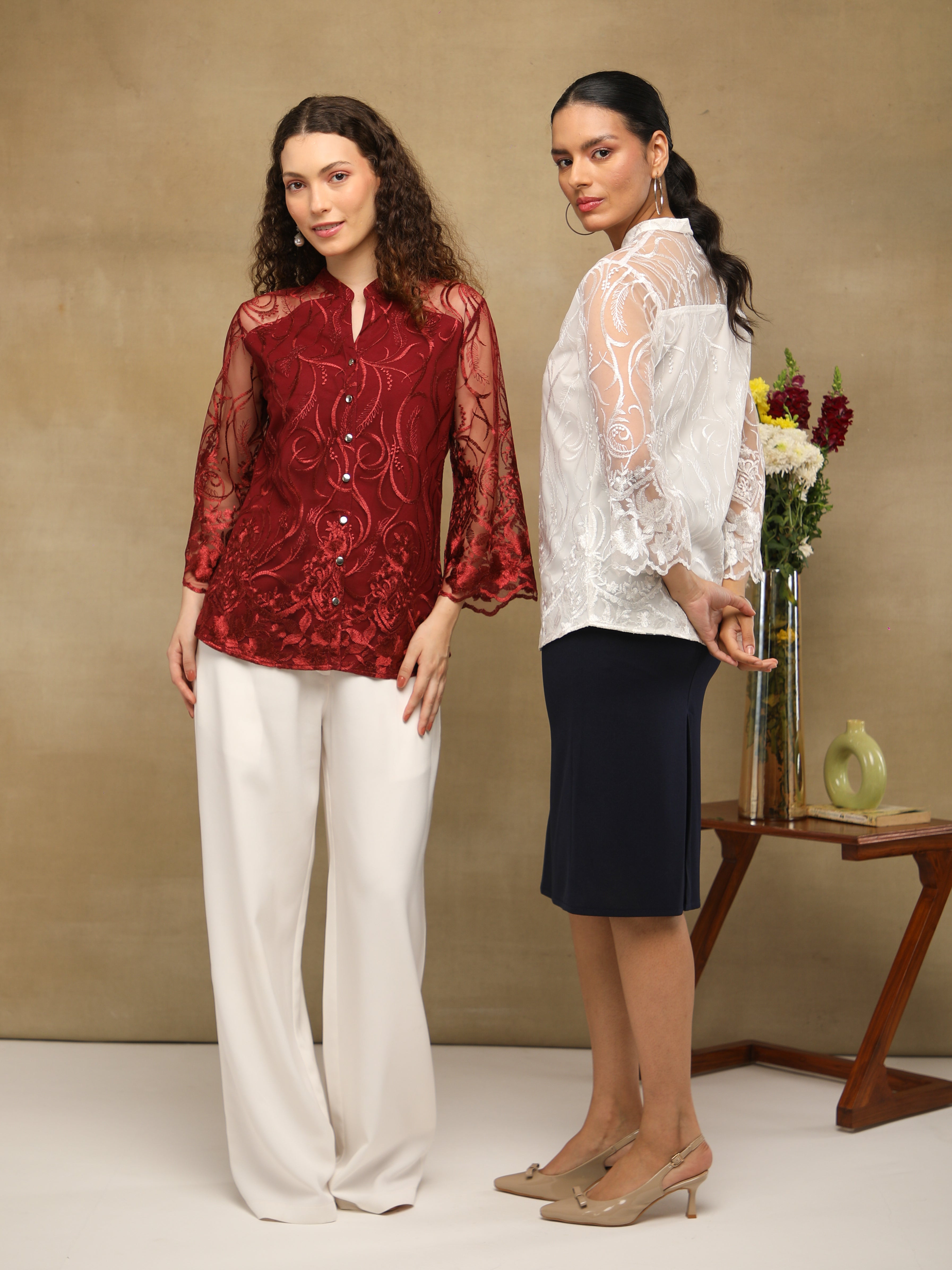 Pearl Sheer Embroidered Top