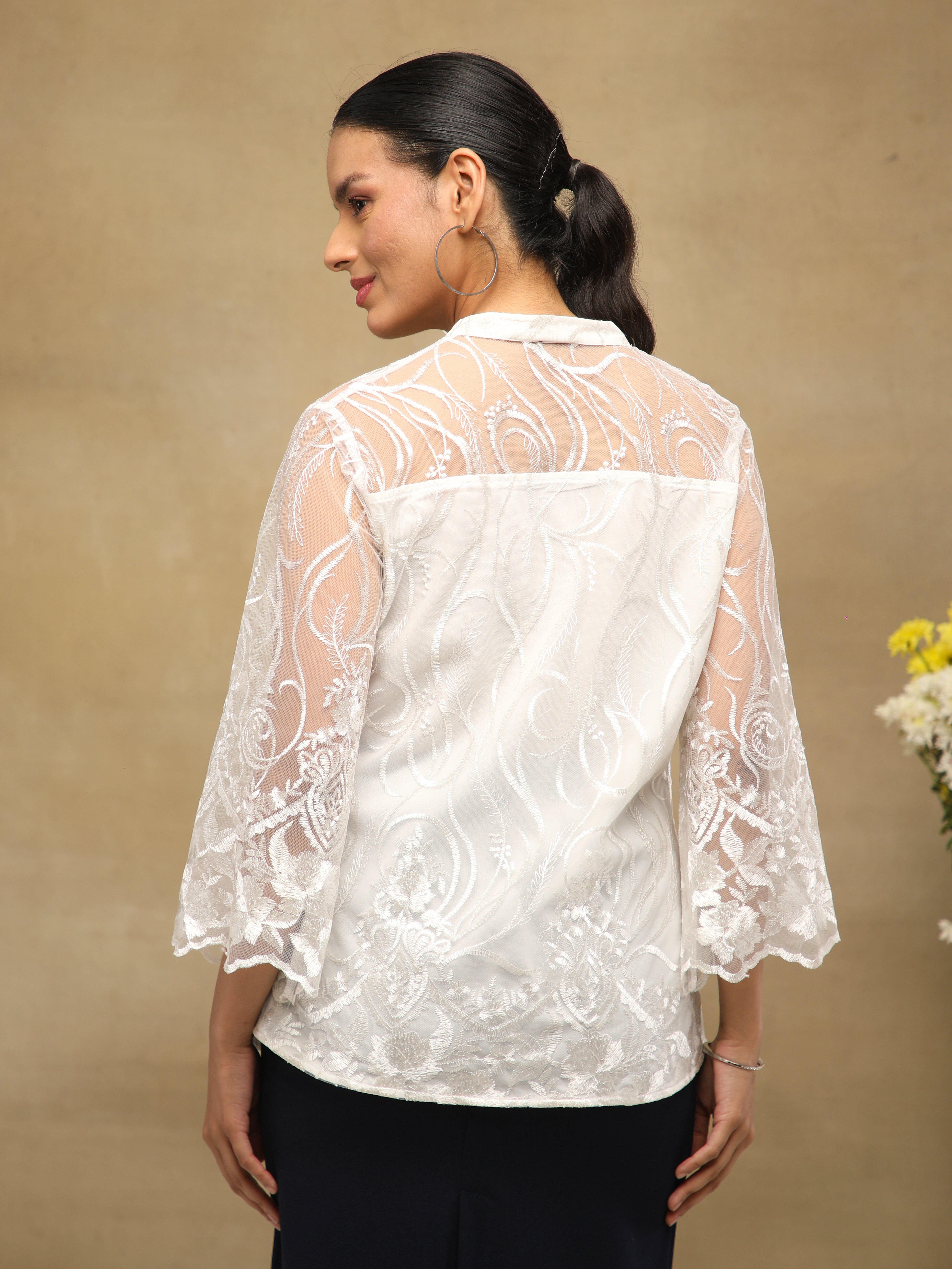 Pearl Sheer Embroidered Top