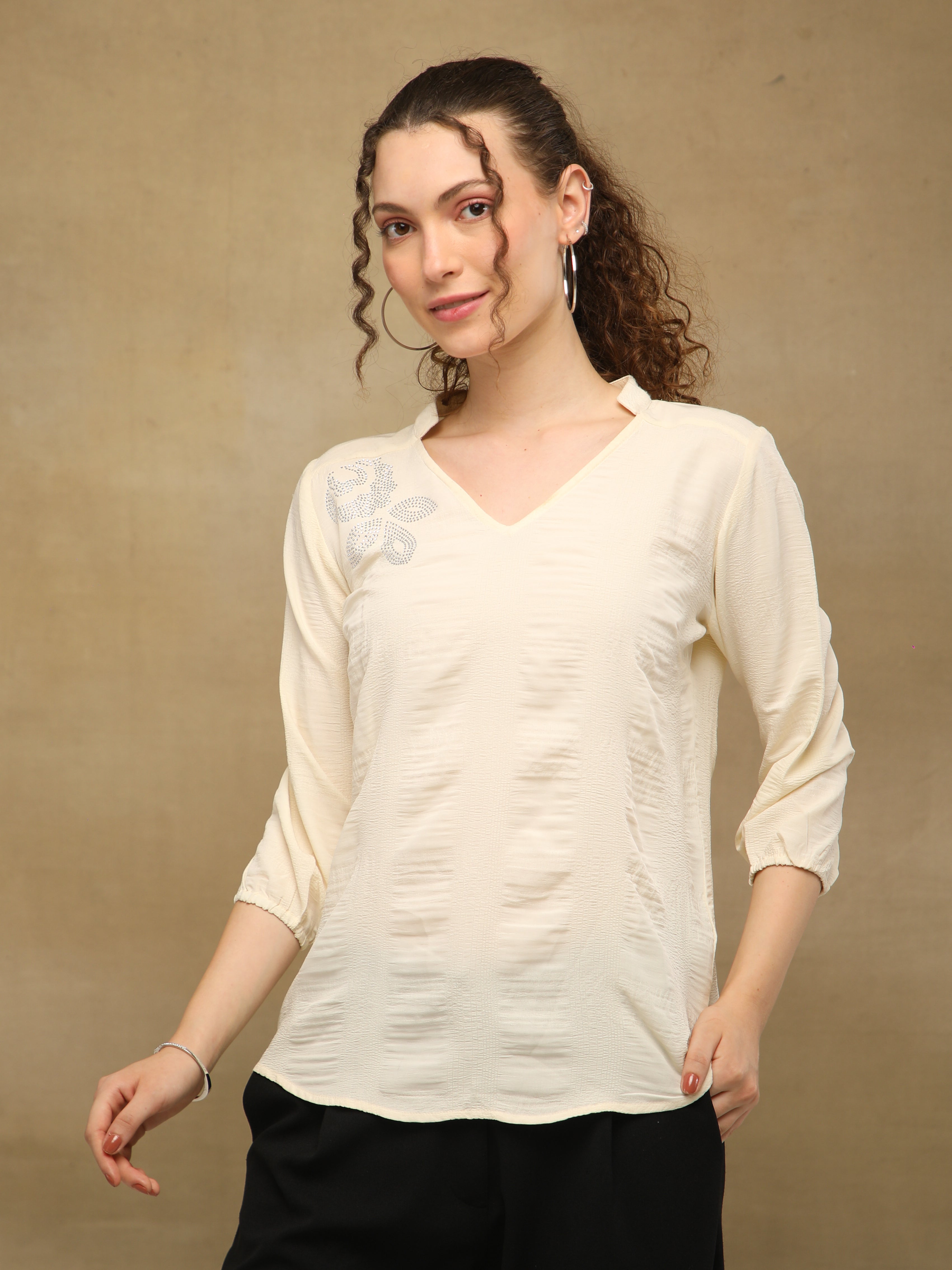Textured Swarovski Off White Top