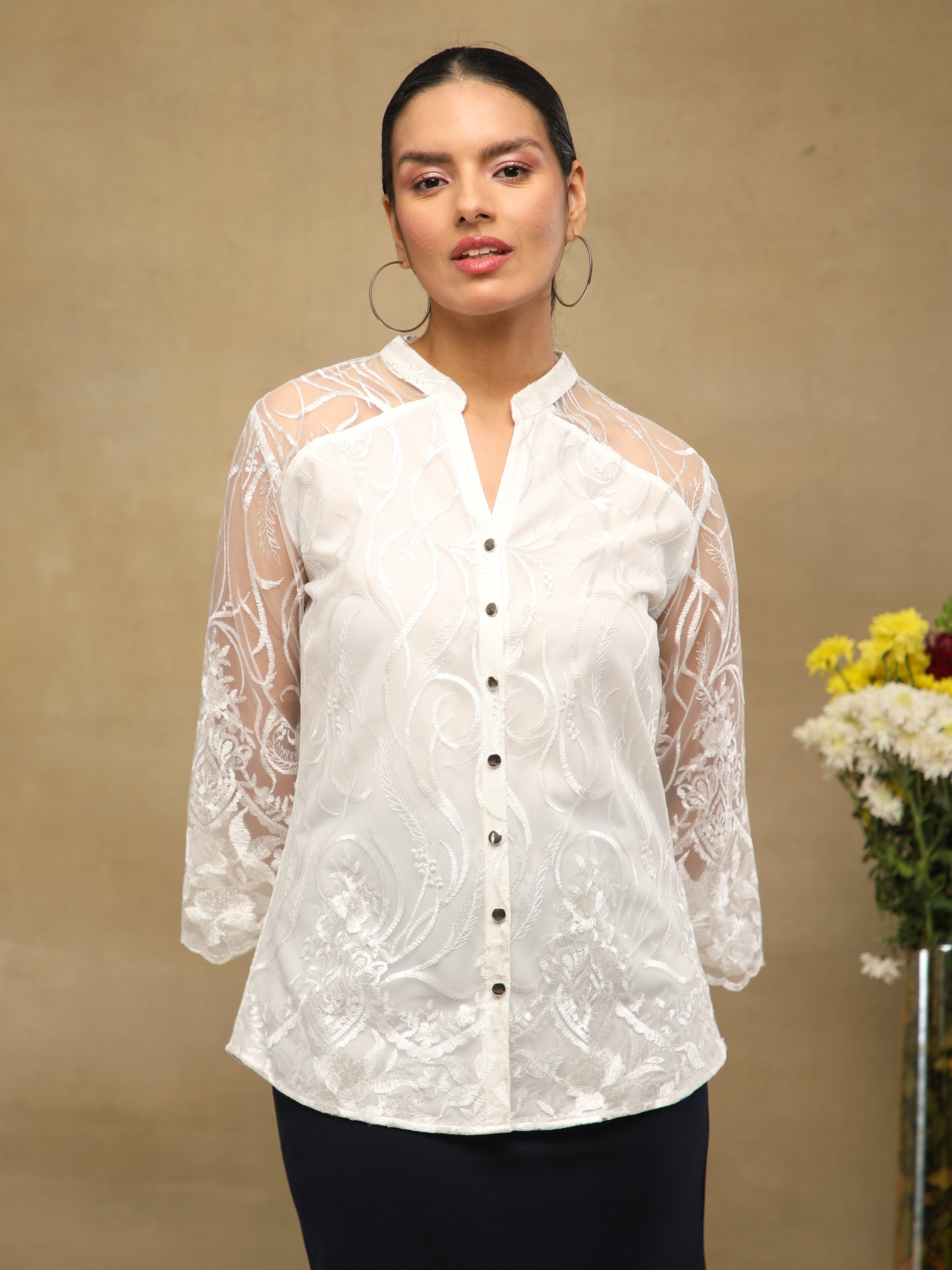 Pearl Sheer Embroidered Top