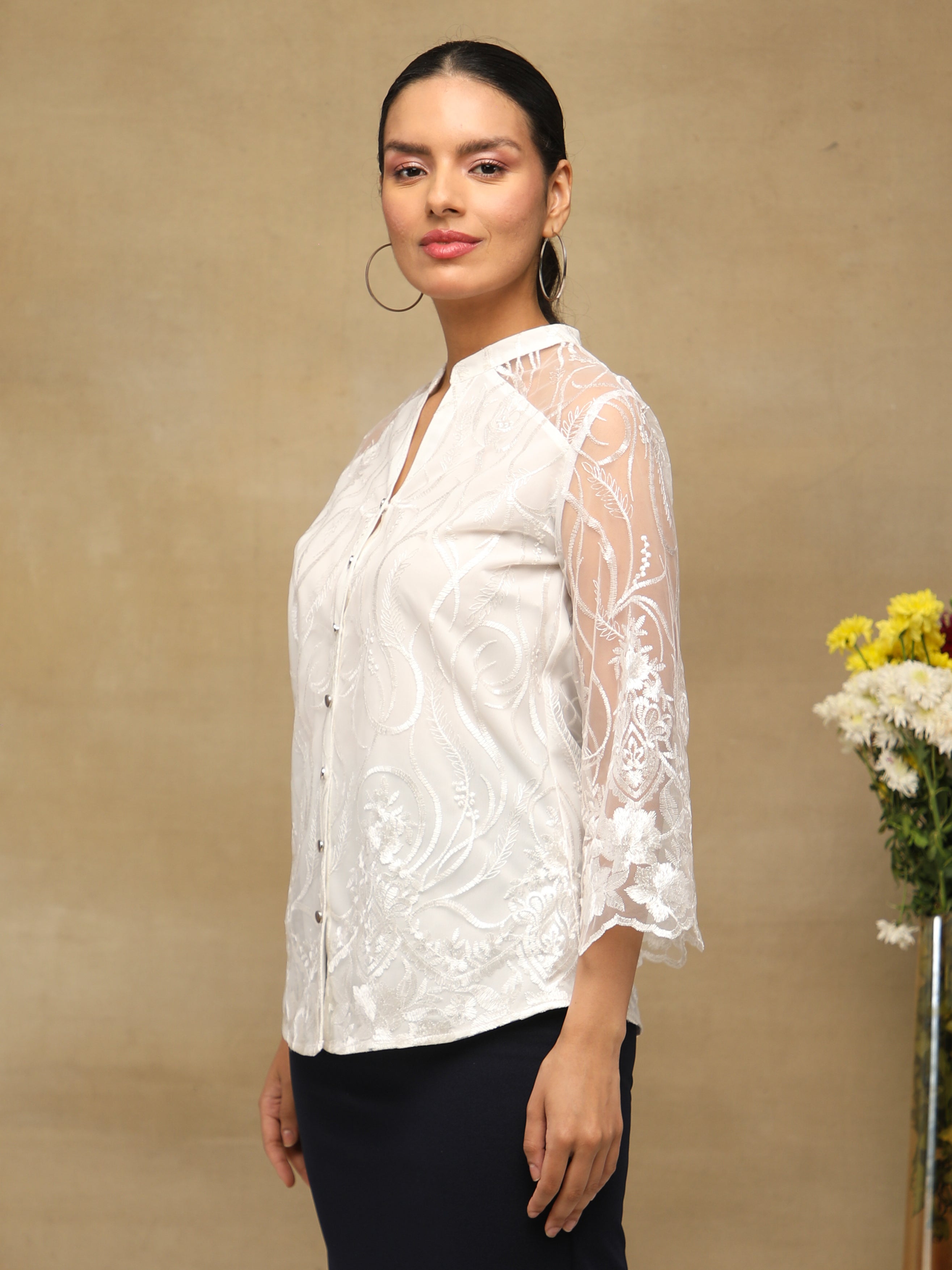 Pearl Sheer Embroidered Top