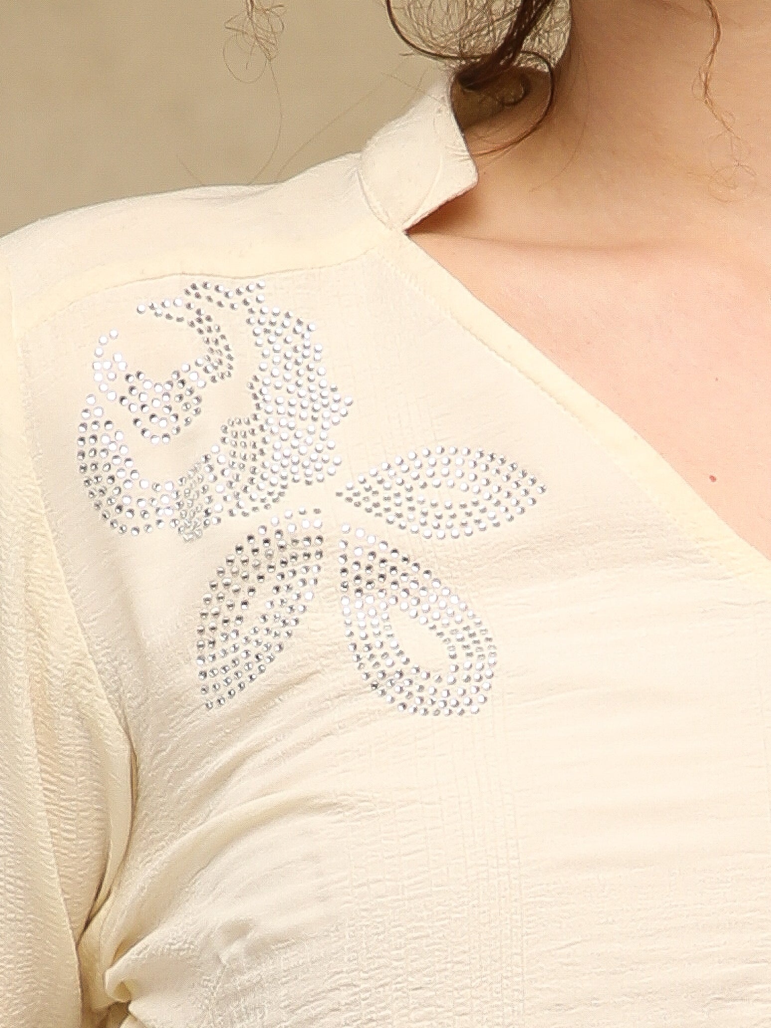 Textured Swarovski Off White Top