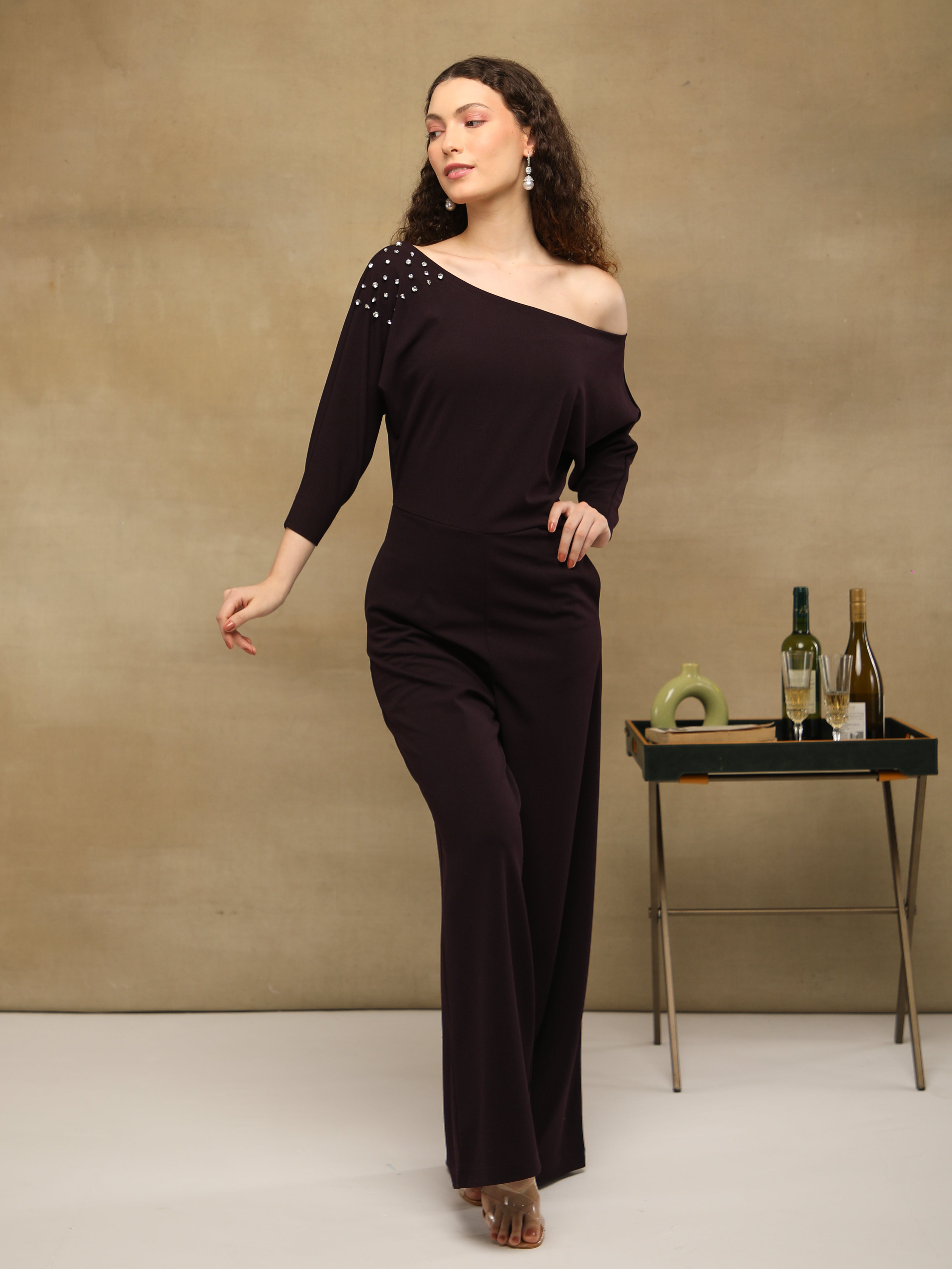 Dark Merlot Embellished Drape Set