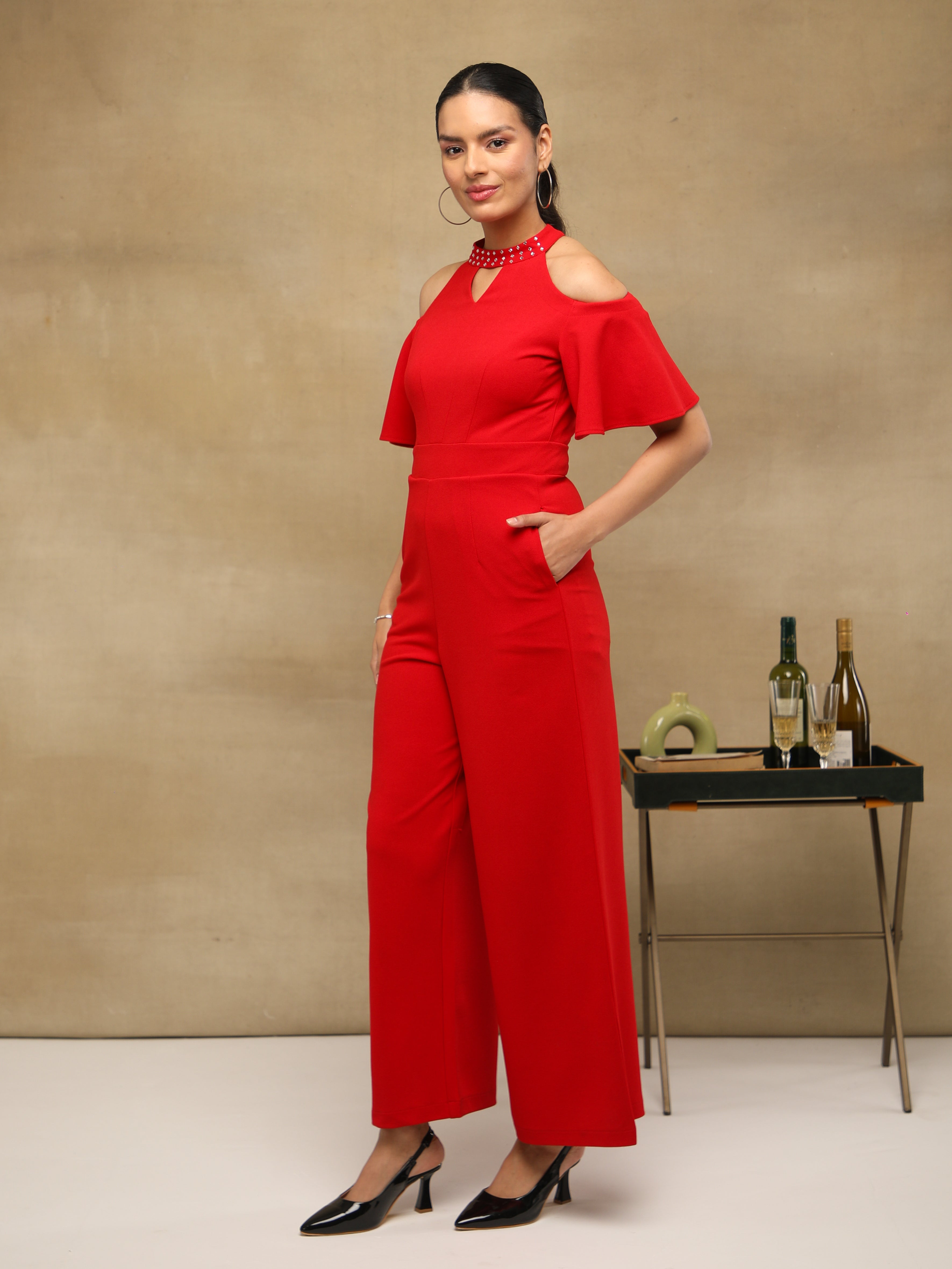 Scarlet Crystal Neck Jumpsuit