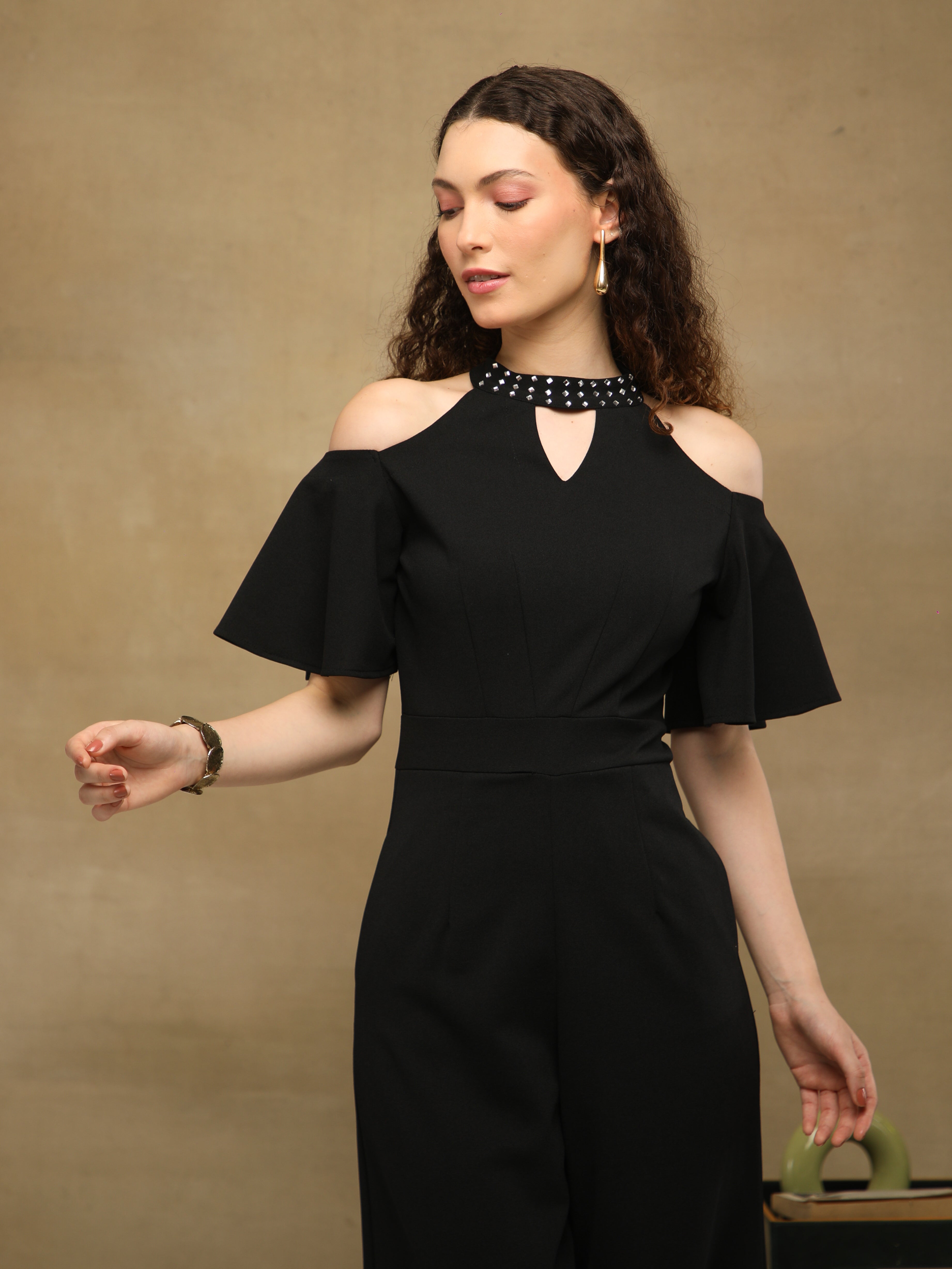 Onyx Crystal Neck Jumpsuit
