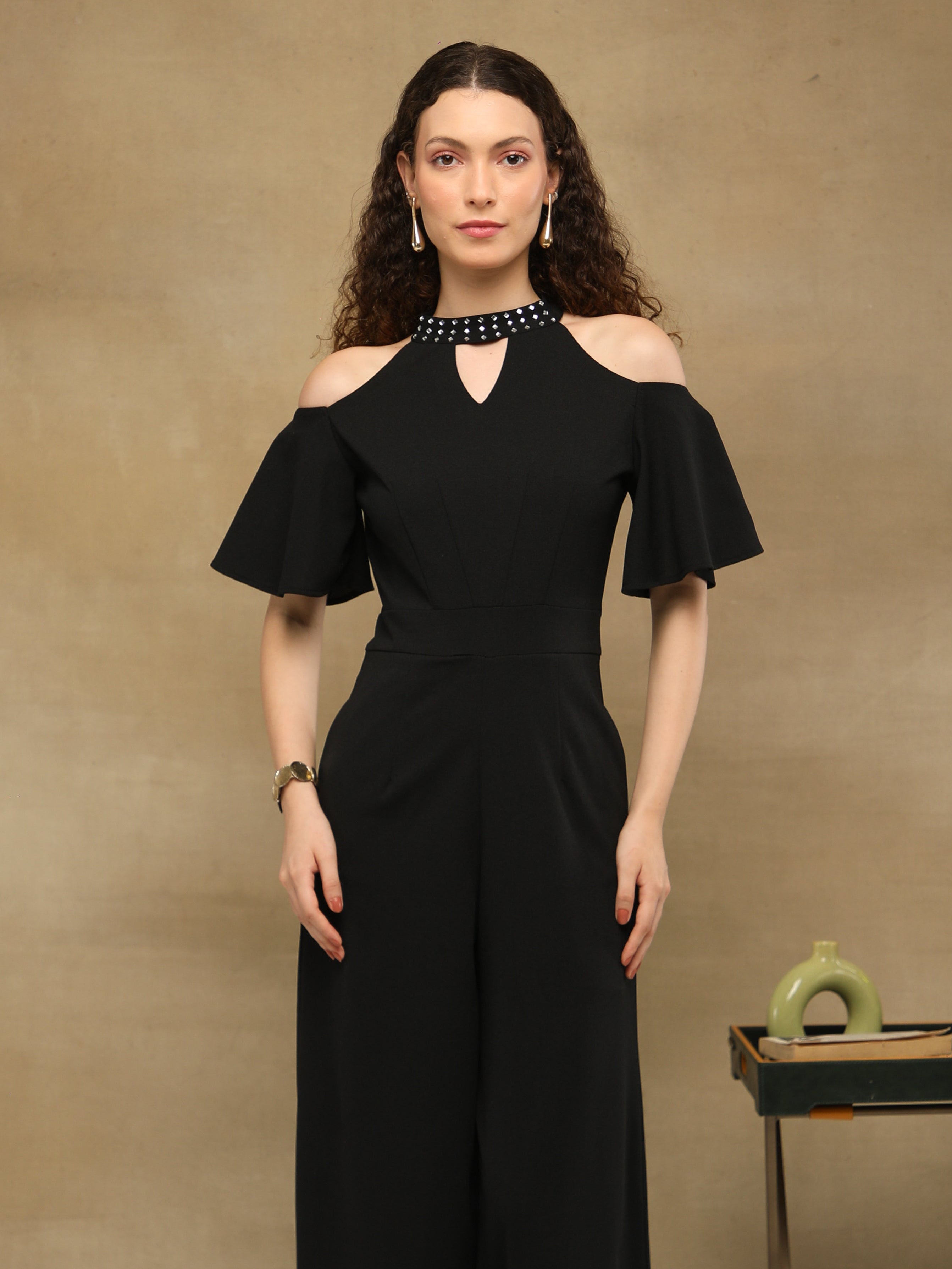 Onyx Crystal Neck Jumpsuit