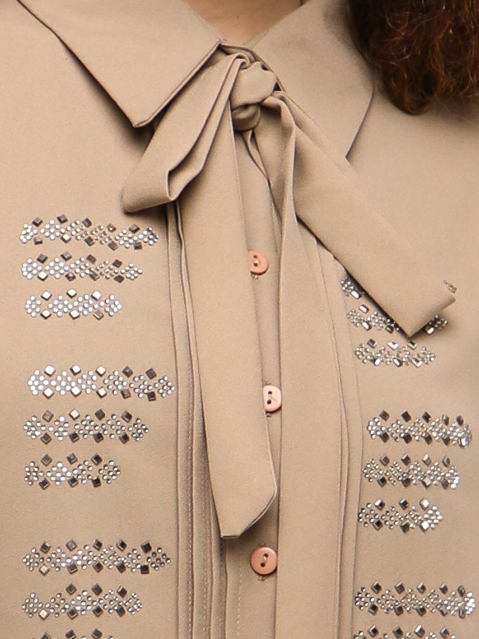 Taupe Linear Swarovski Tie-up Shirt