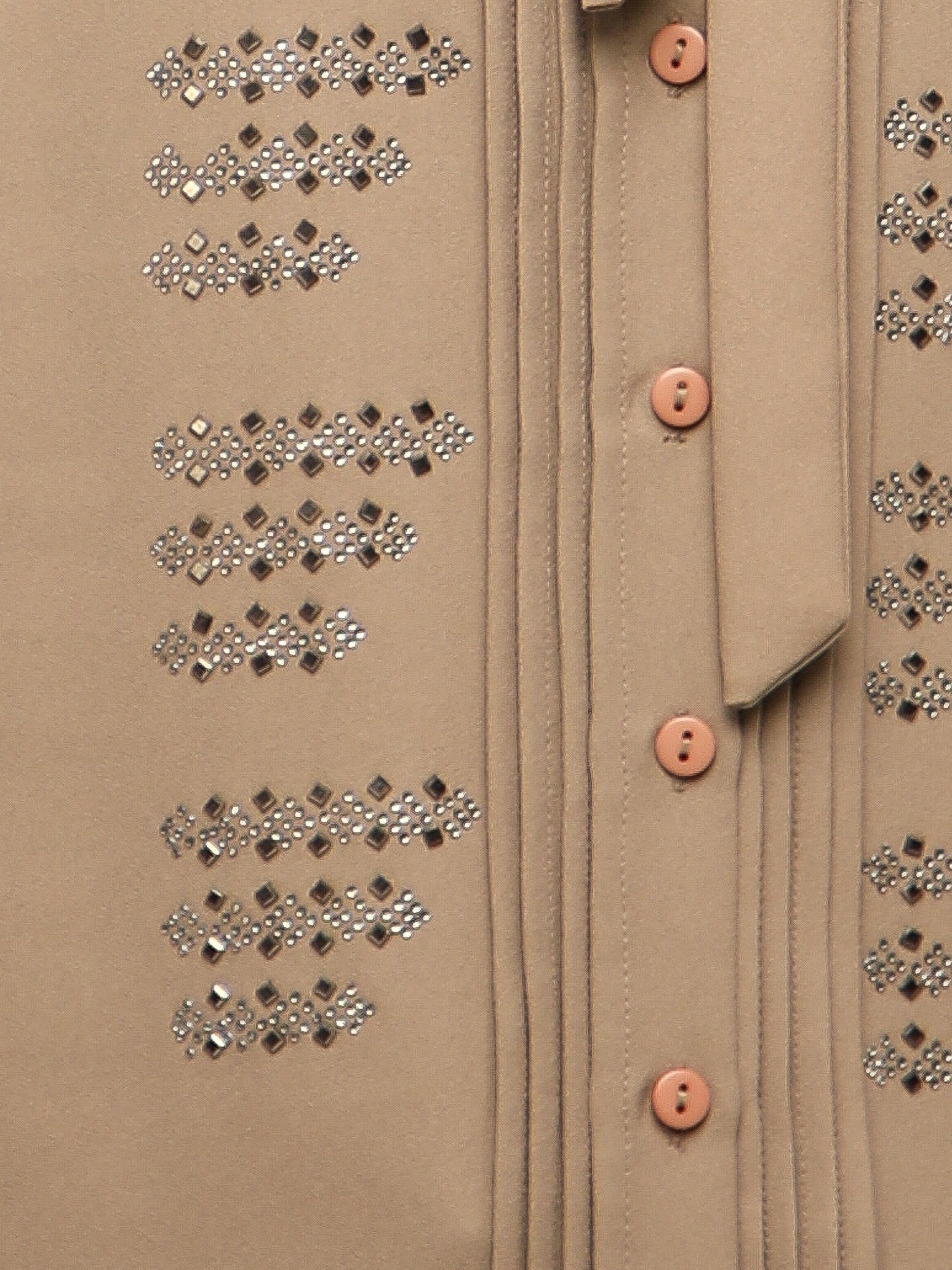 Taupe Linear Swarovski Tie-up Shirt