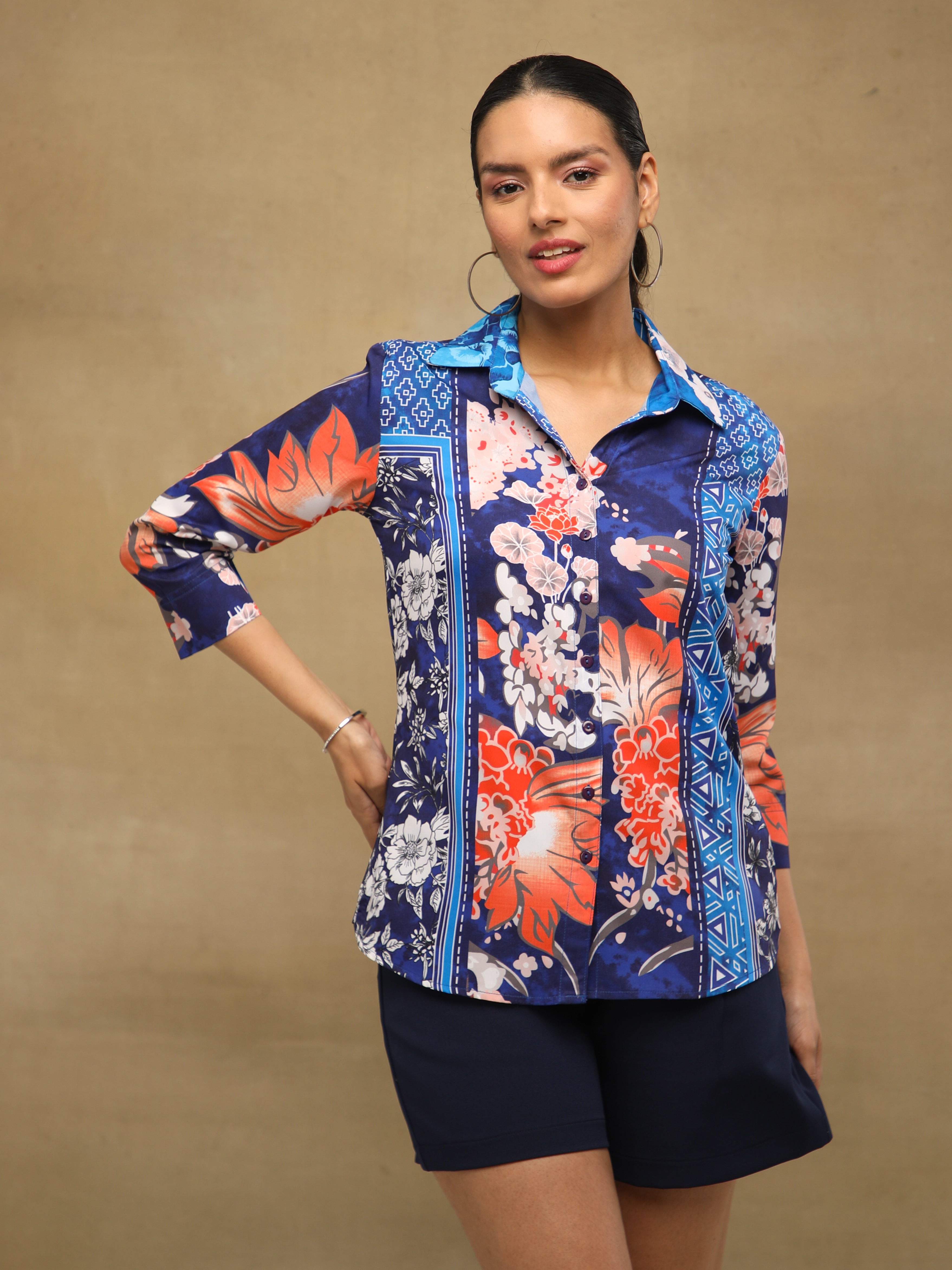 Blue Panel Printed Shirt