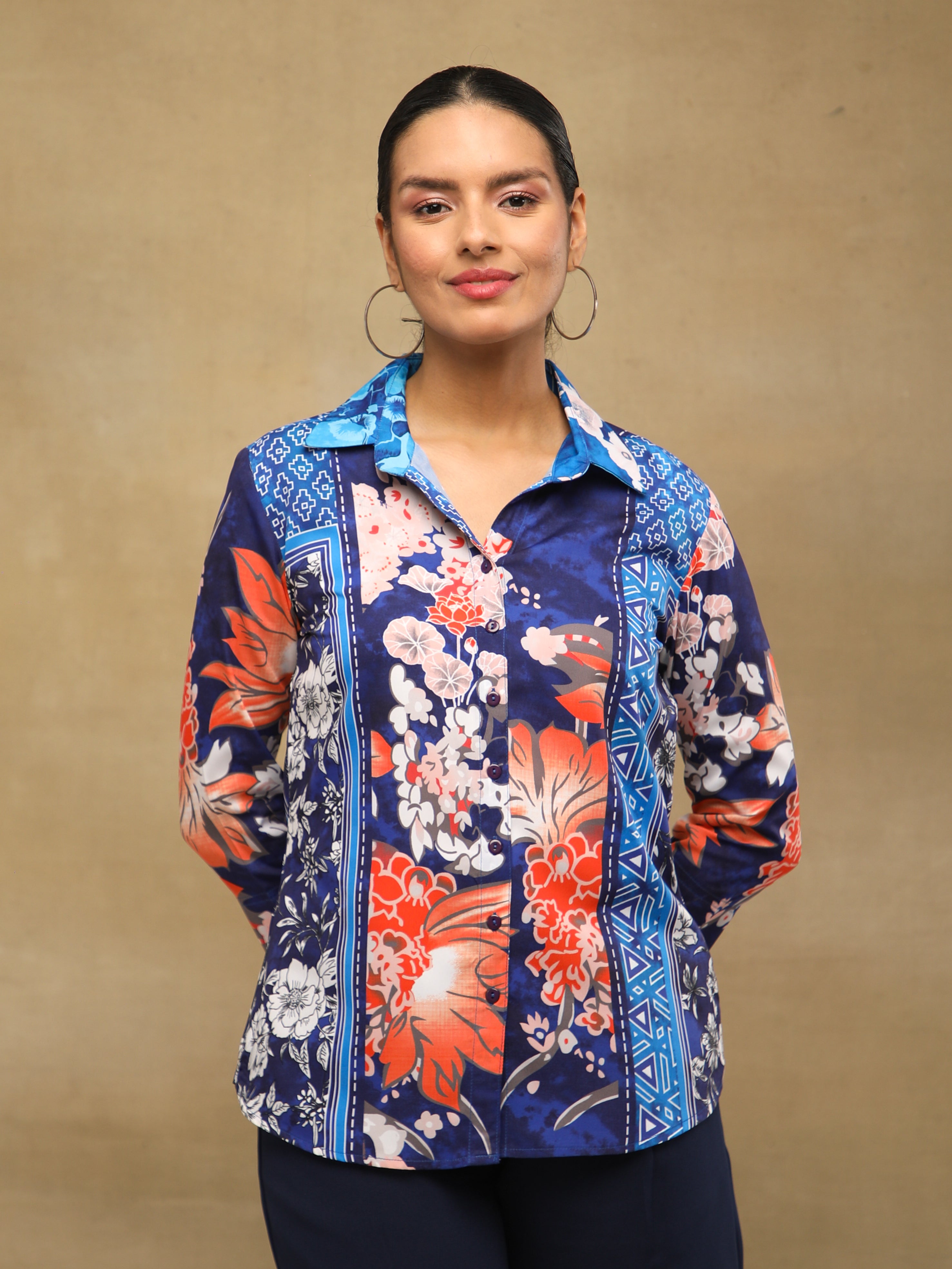 Blue Panel Printed Shirt