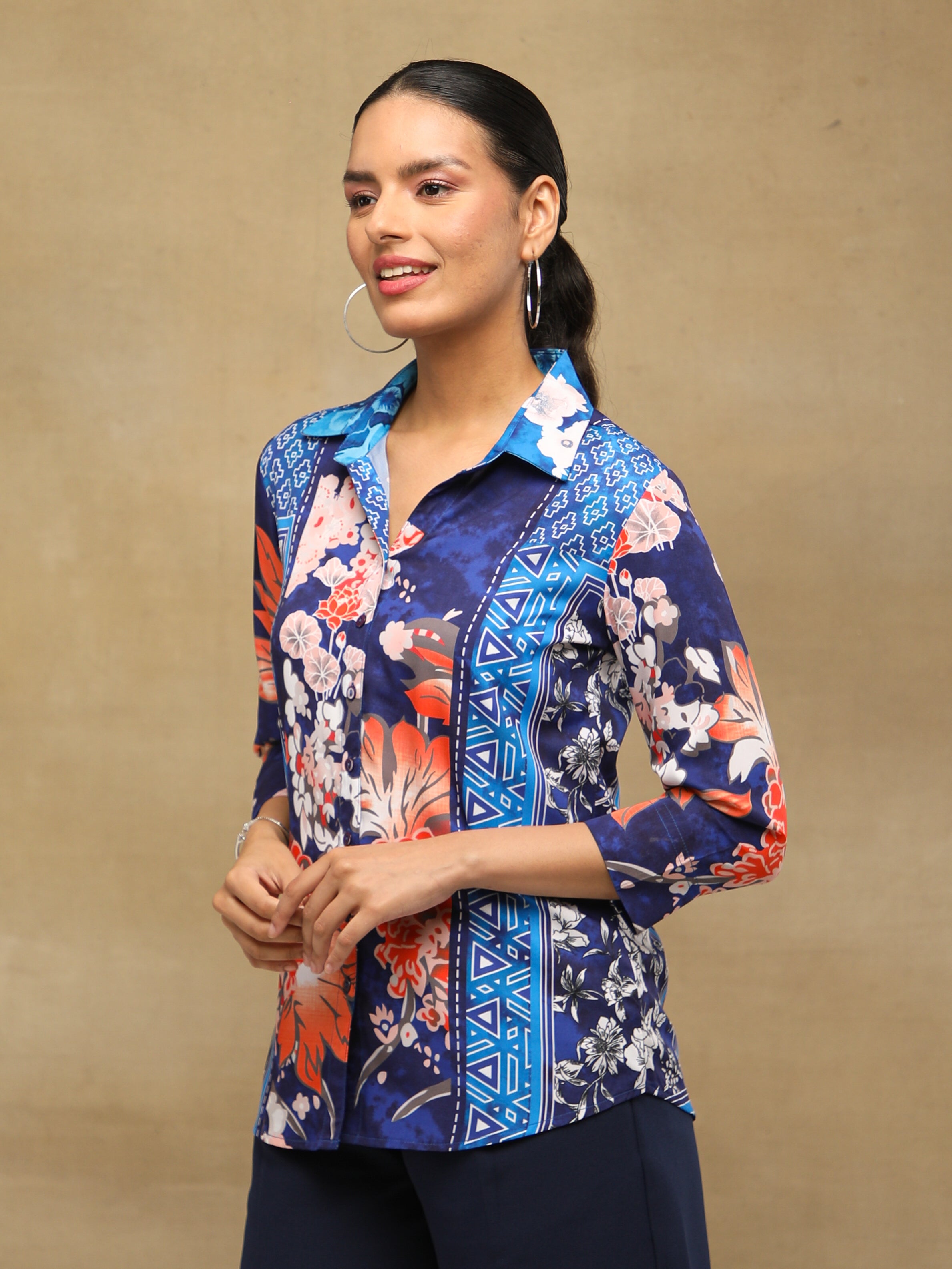 Blue Panel Printed Shirt