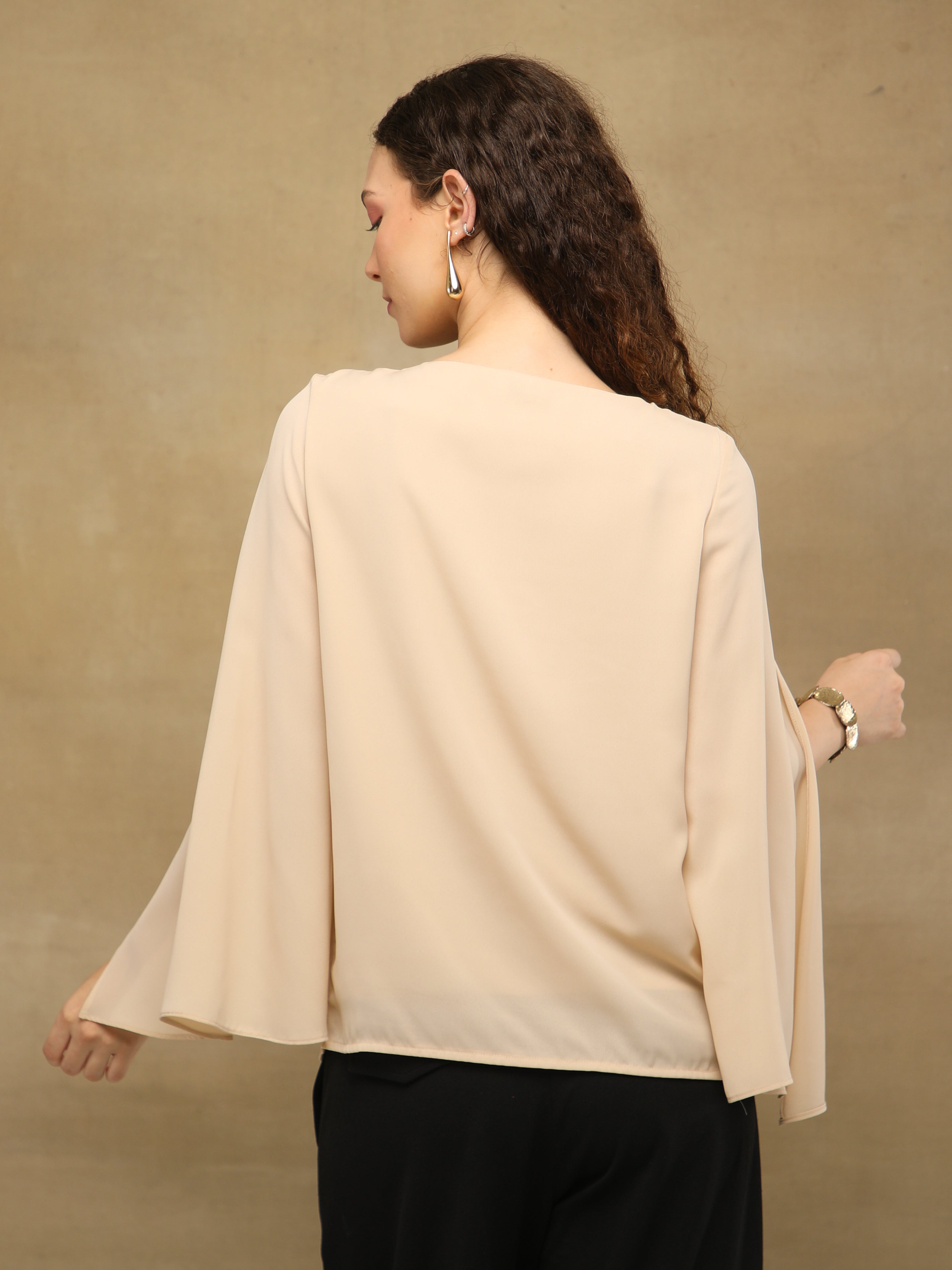 Apricot Drape Embroidered Top