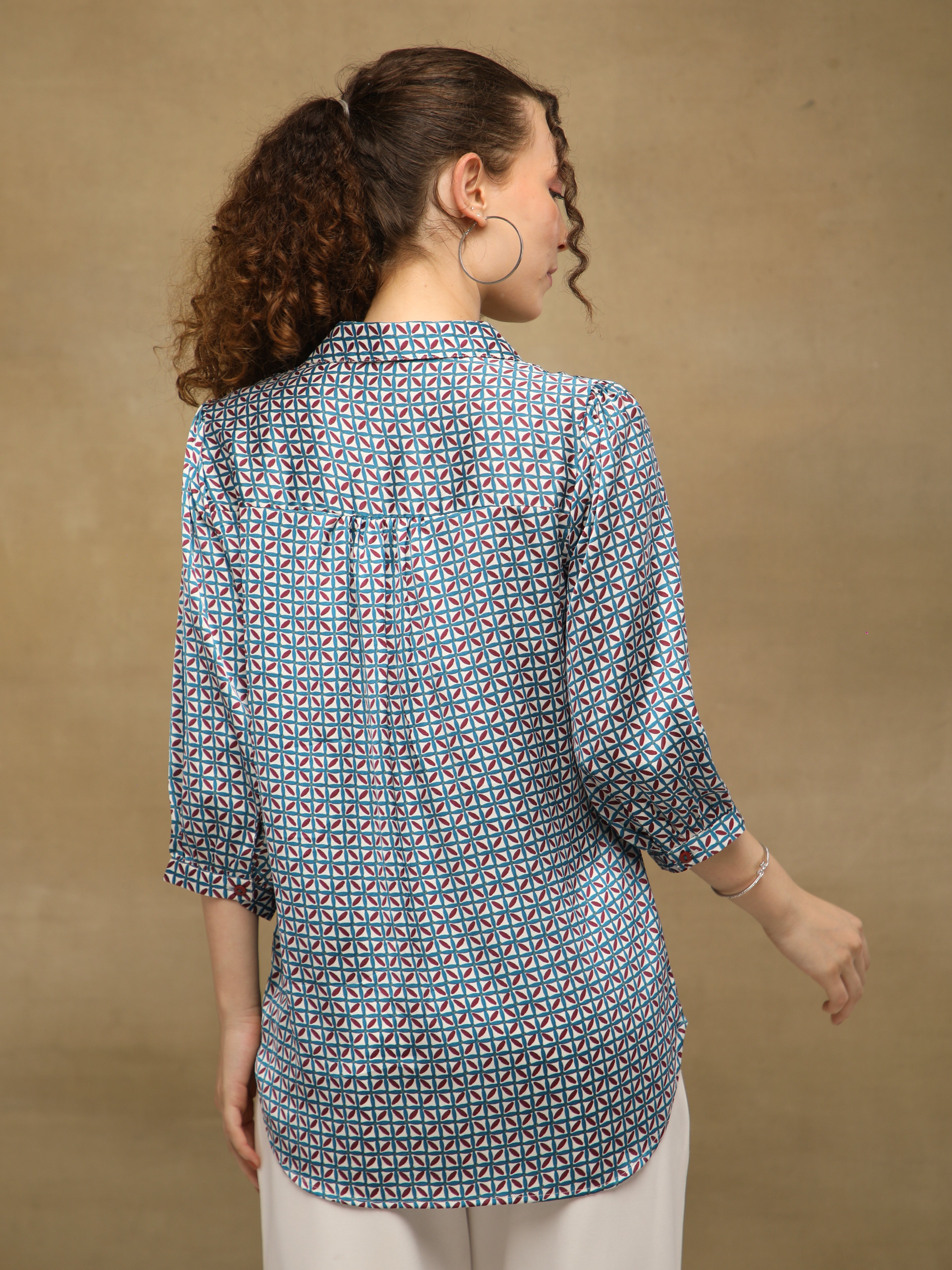 Mosaic Print Satin Shirt