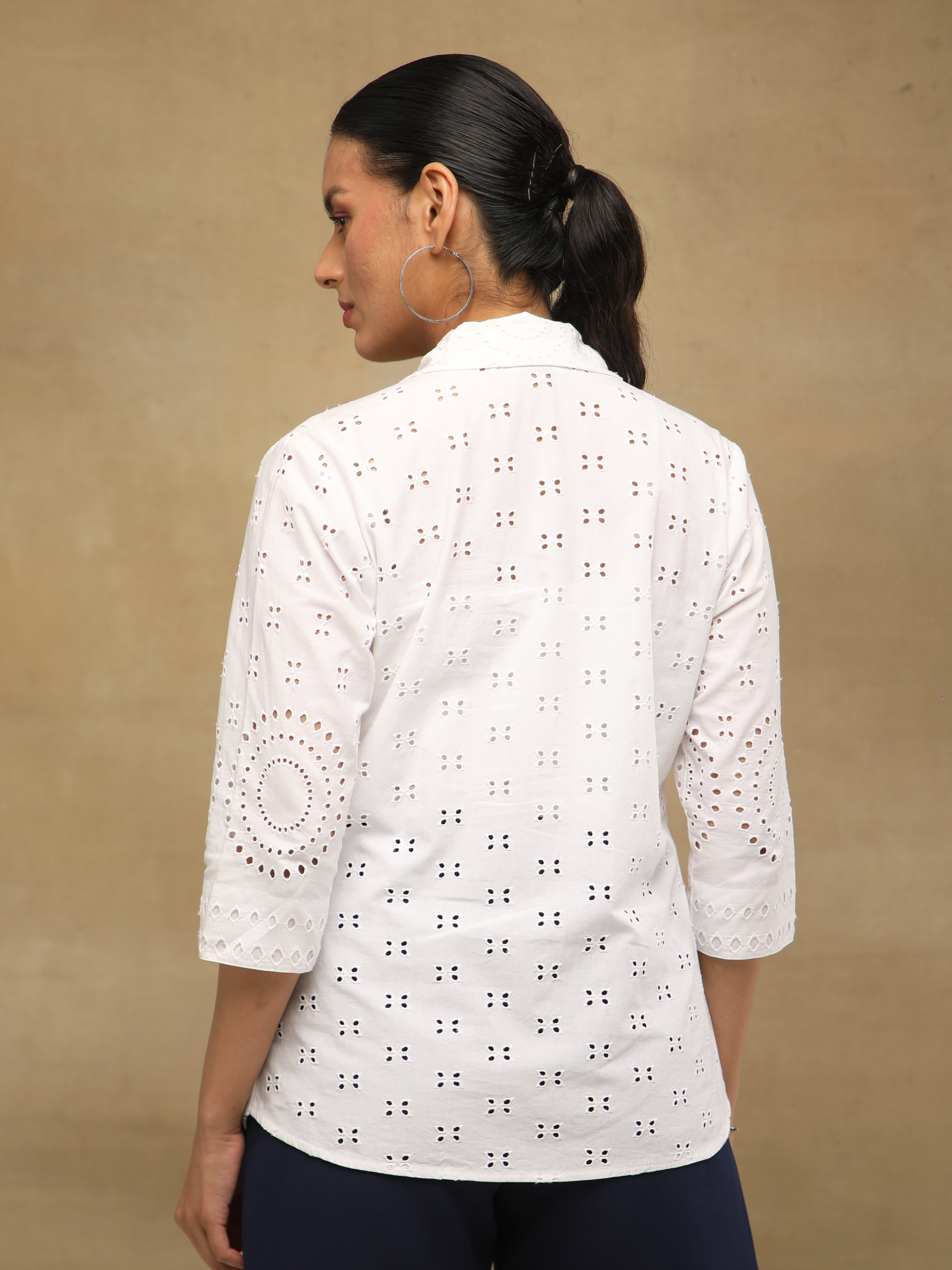 Ivory Cutwork Cotton Schiffli Shirt