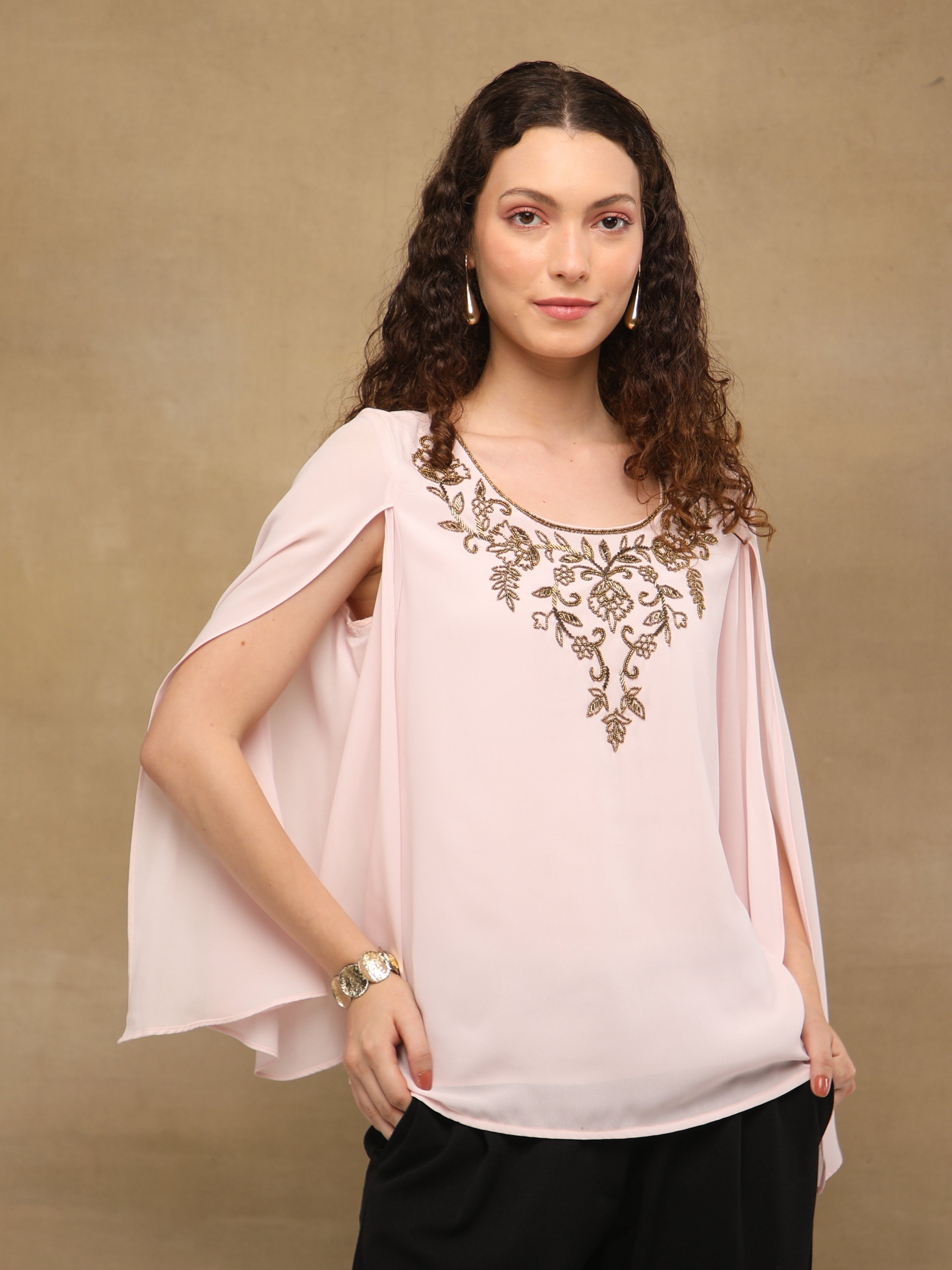 Blush Drape Embroidered Top