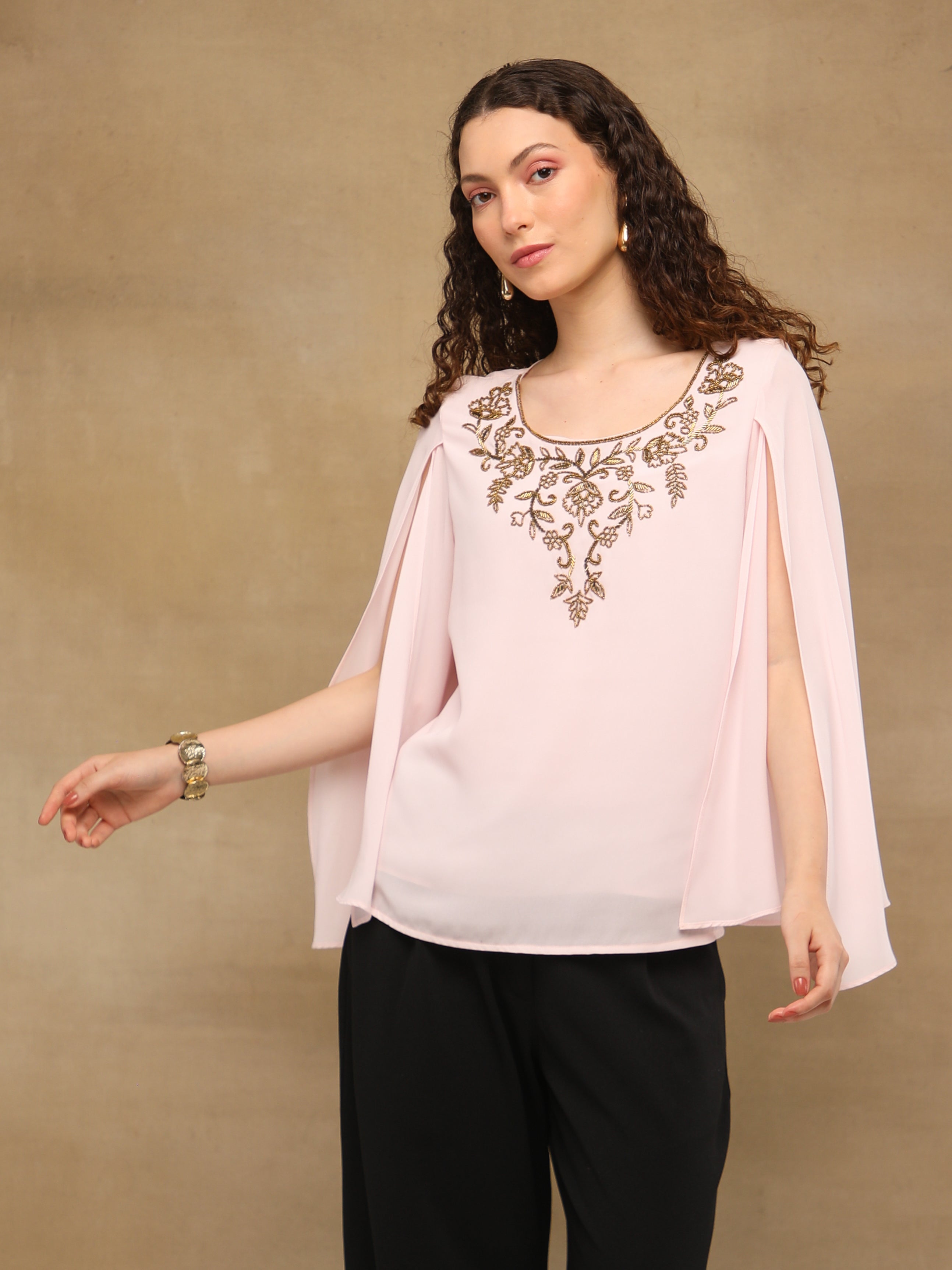 Blush Drape Embroidered Top