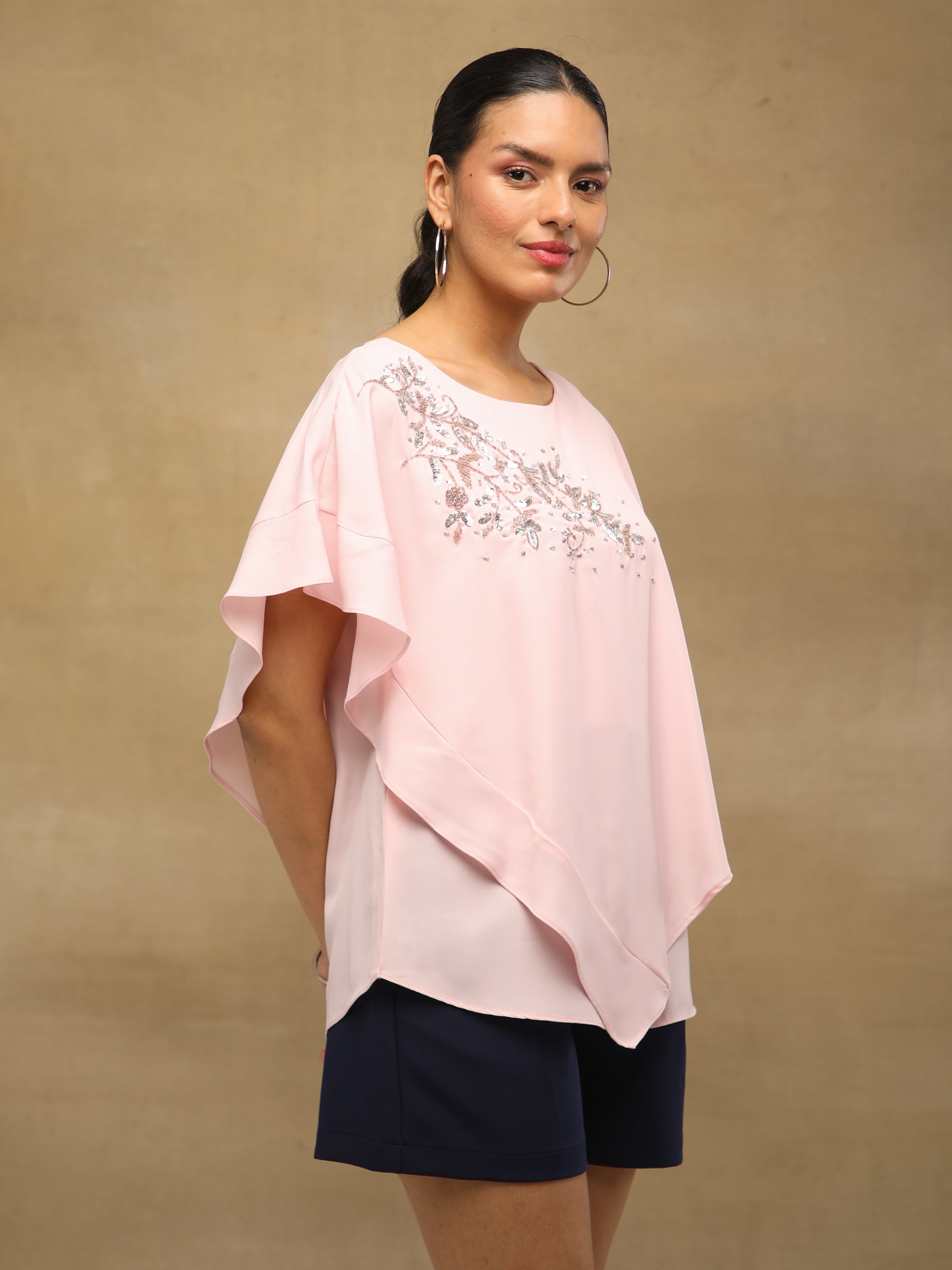 Powder Pink Embellished Poncho