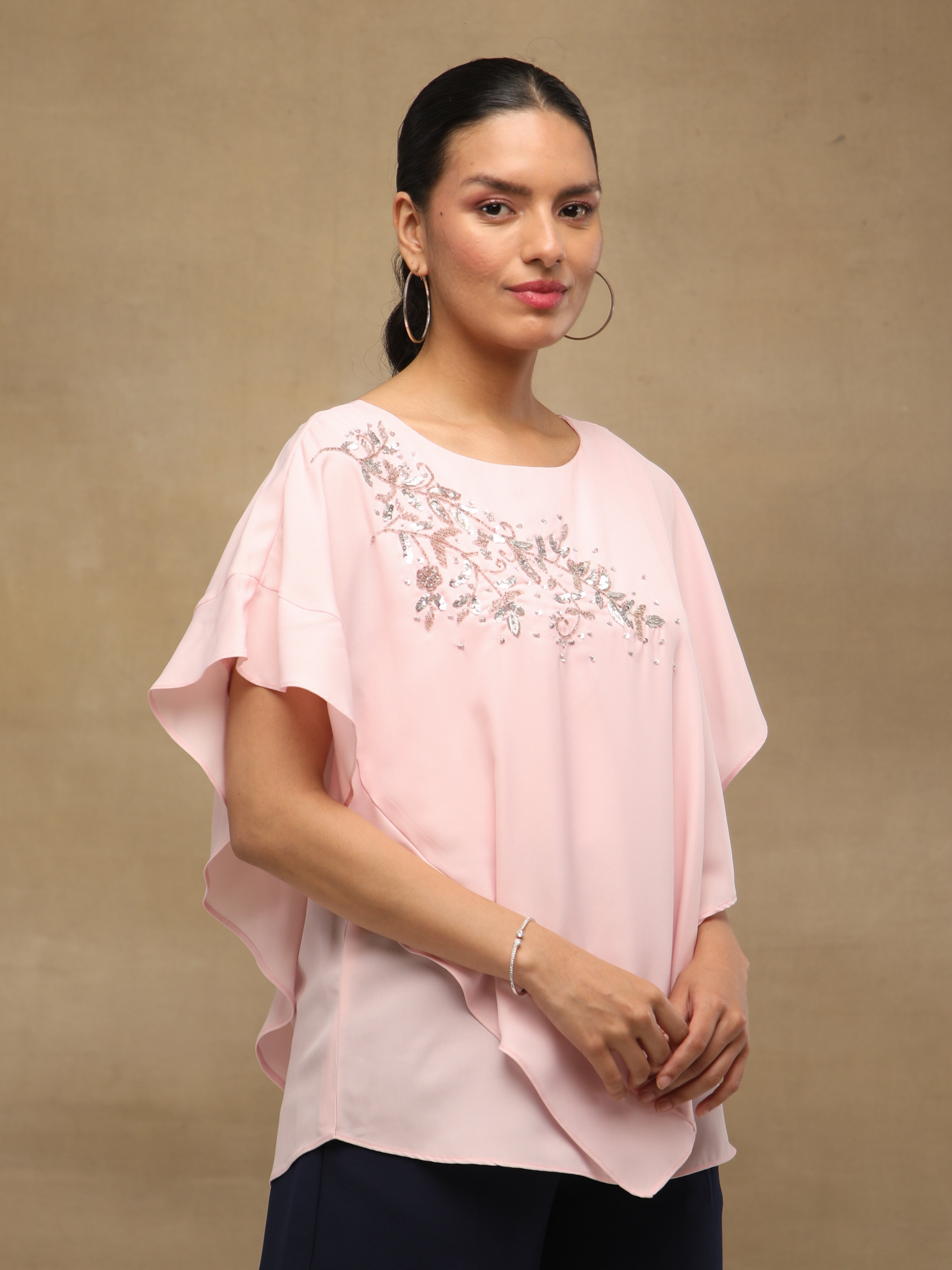 Powder Pink Embellished Poncho