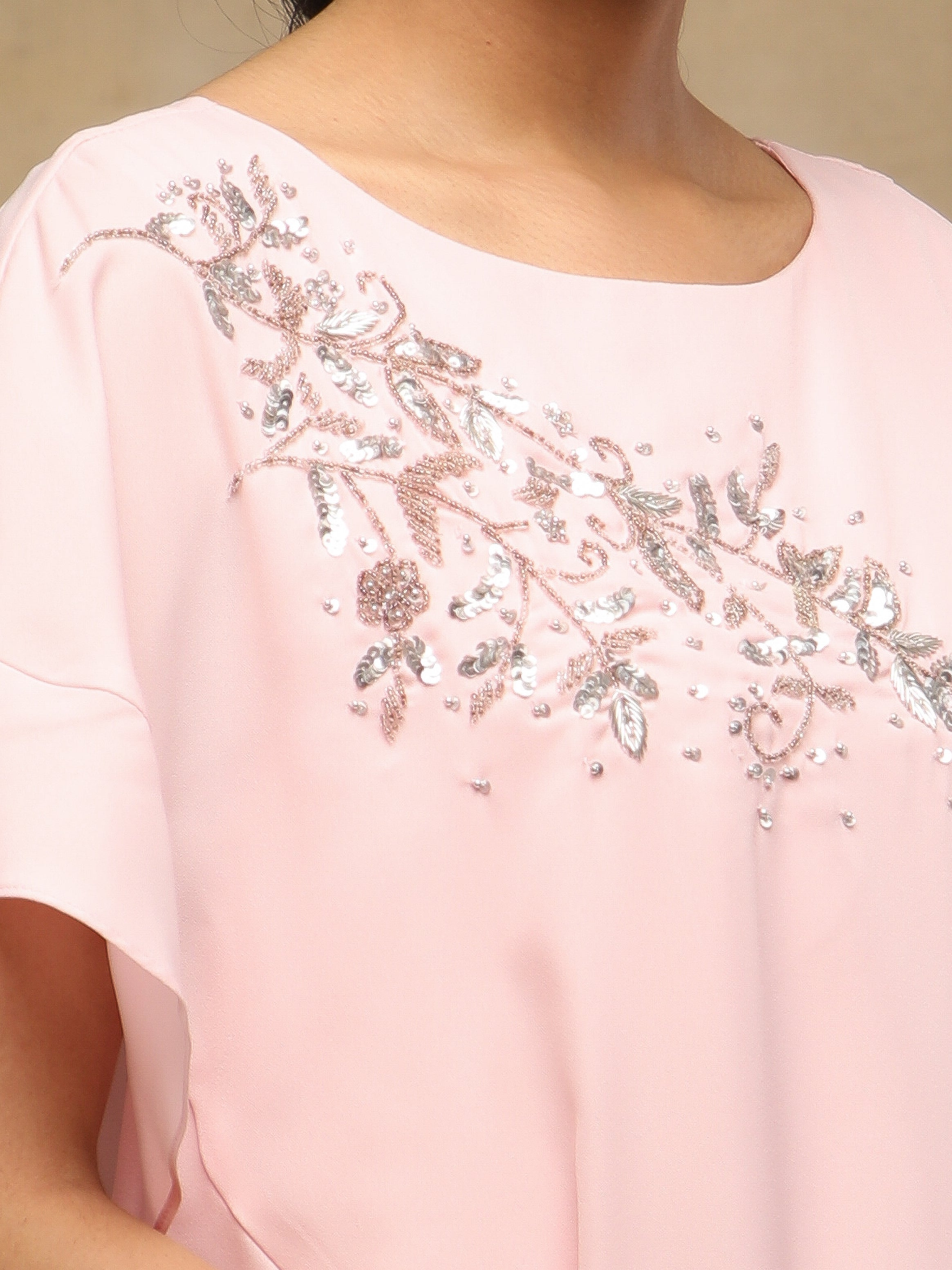 Powder Pink Embellished Poncho