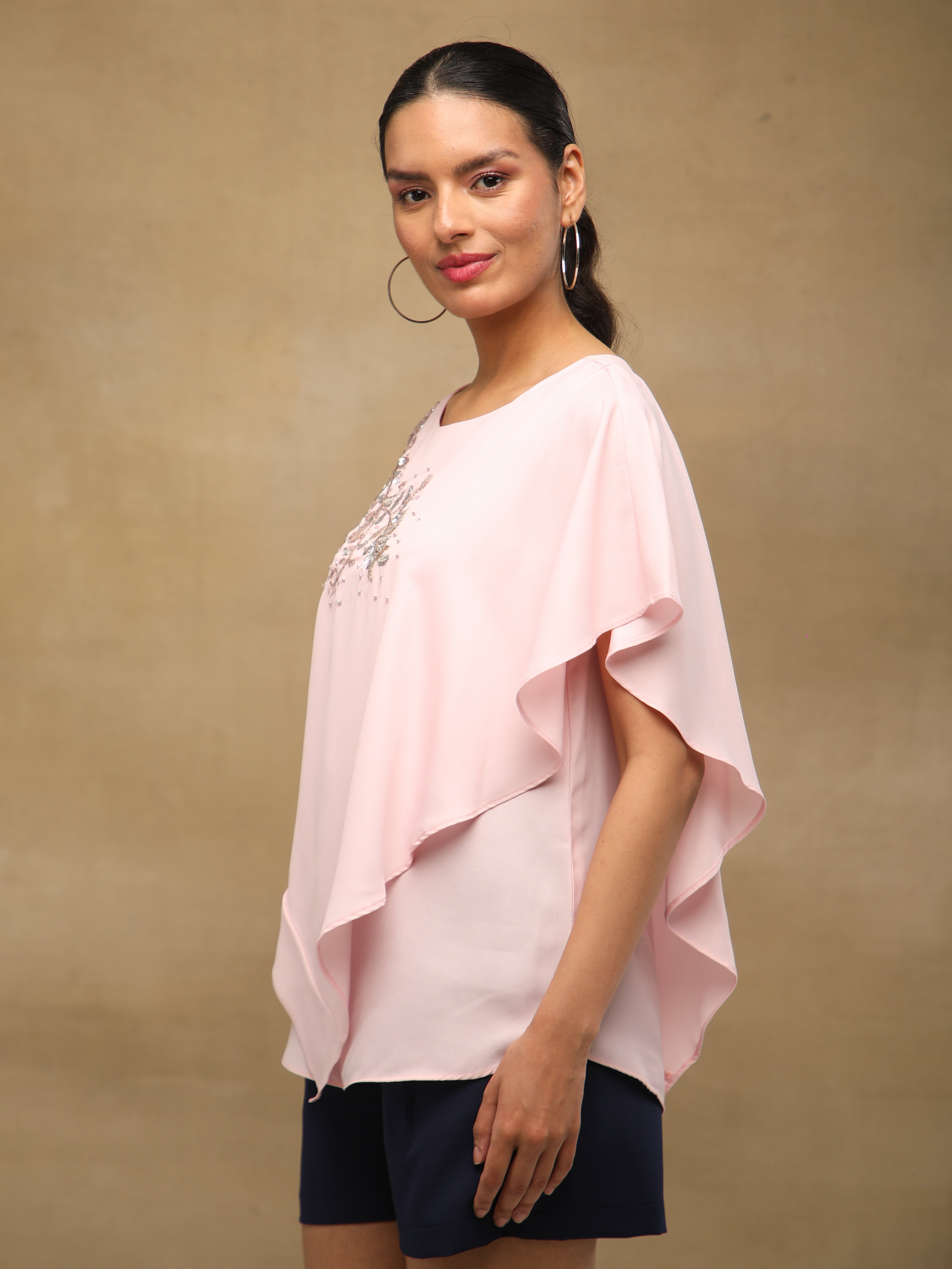 Powder Pink Embellished Poncho