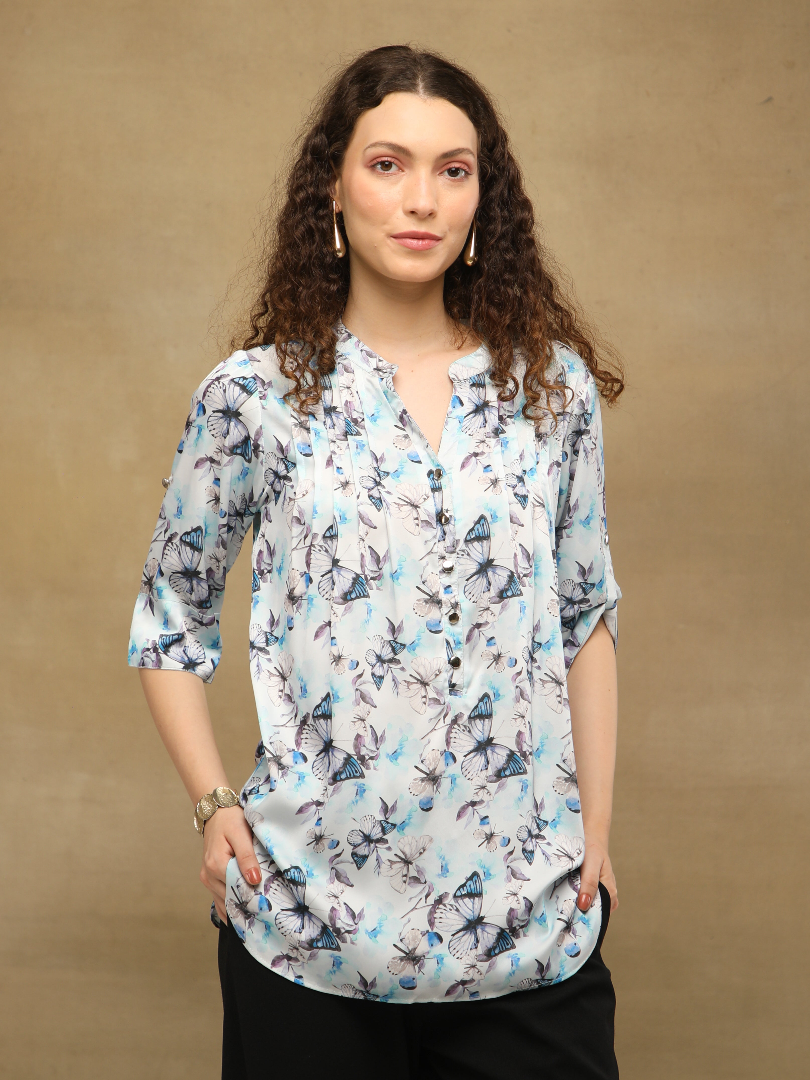 Blue Whisper Pintuck Top