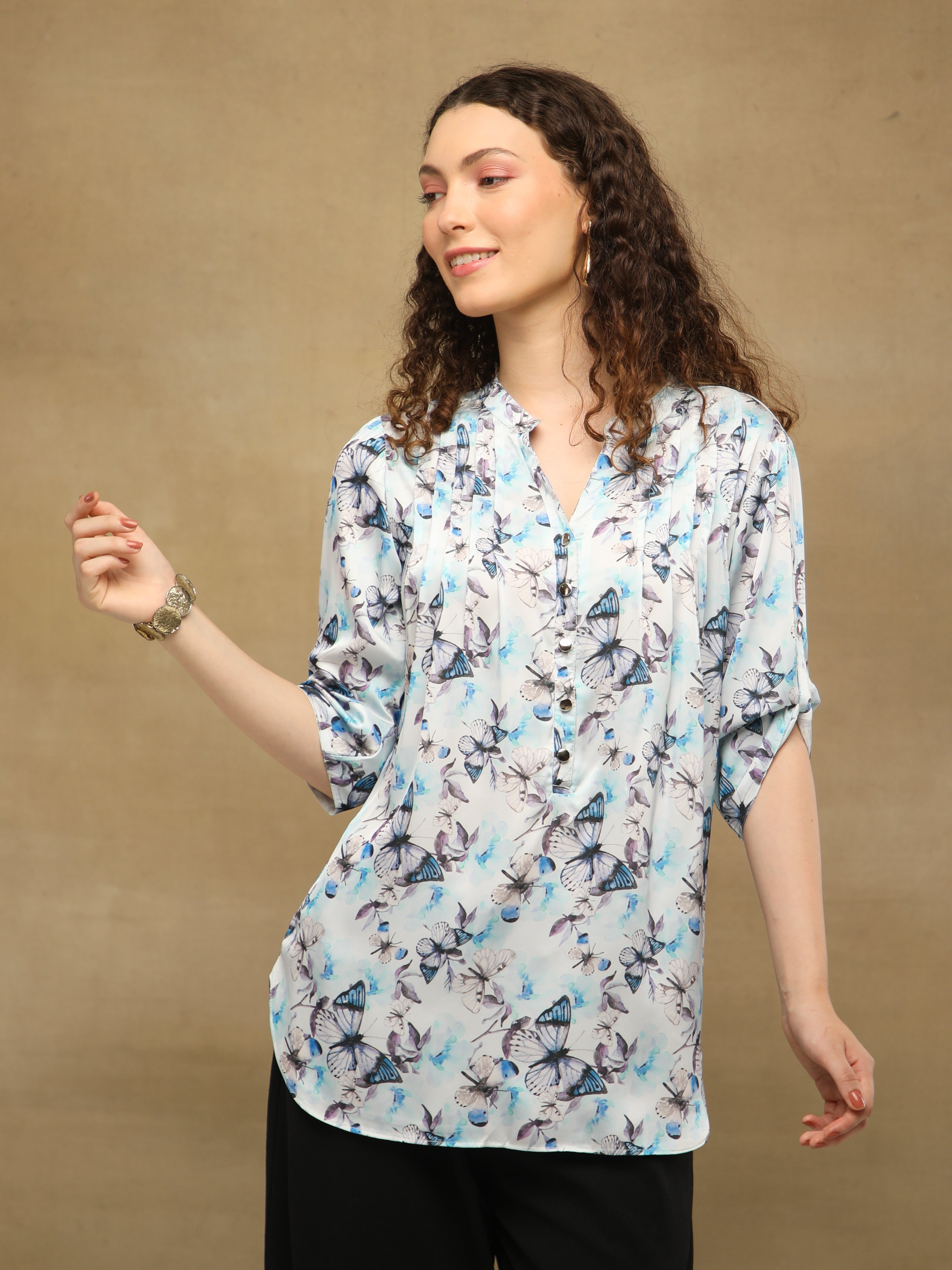 Blue Whisper Pintuck Top
