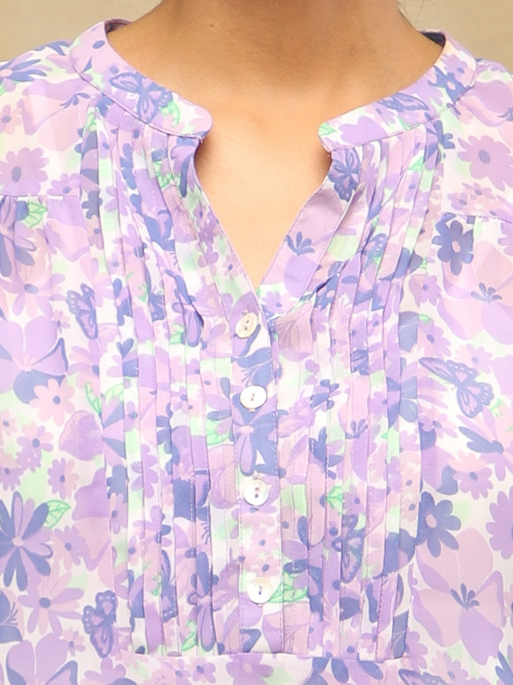 Lilac Pleated Printed Top