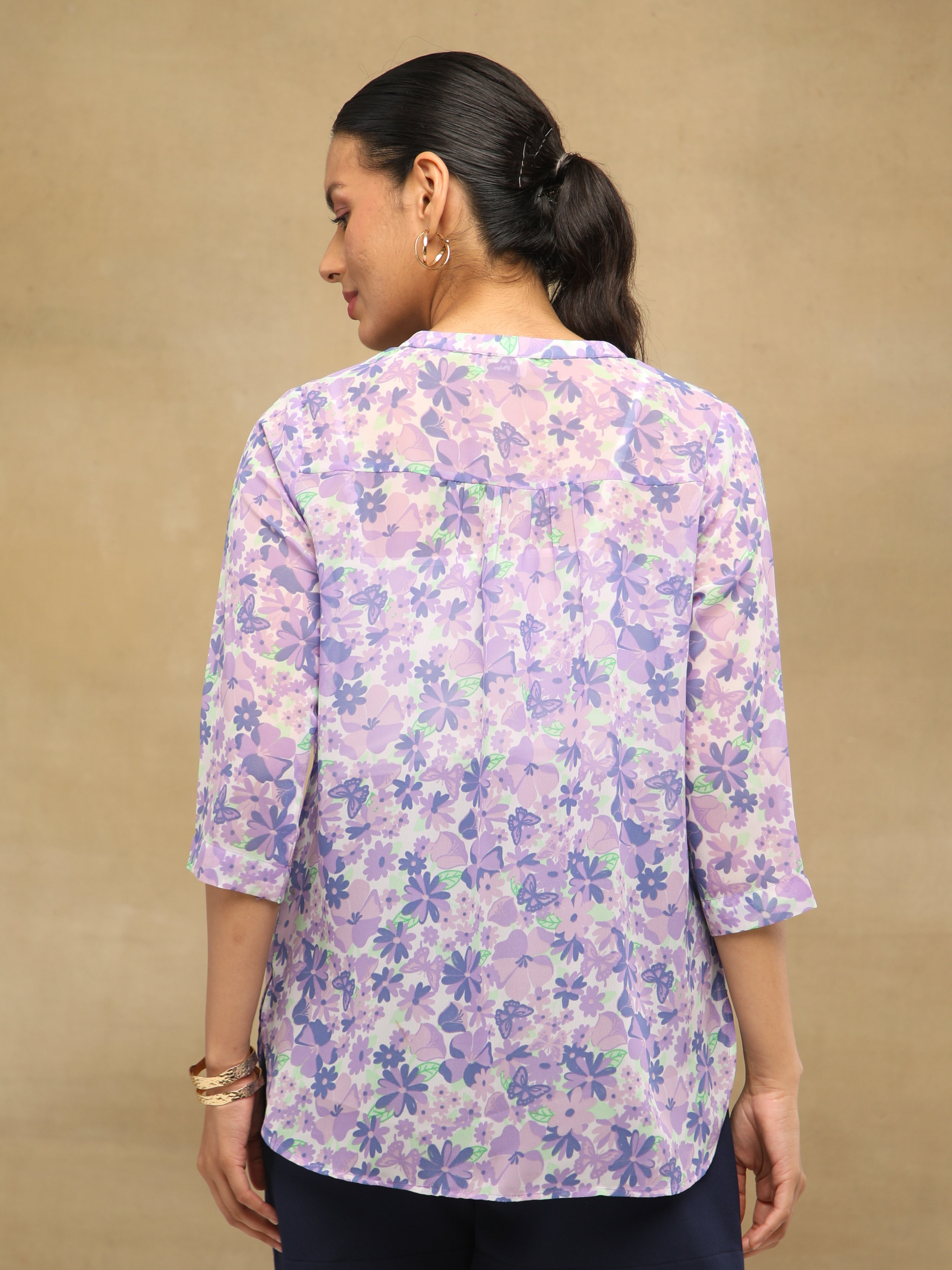 Lilac Pleated Printed Top