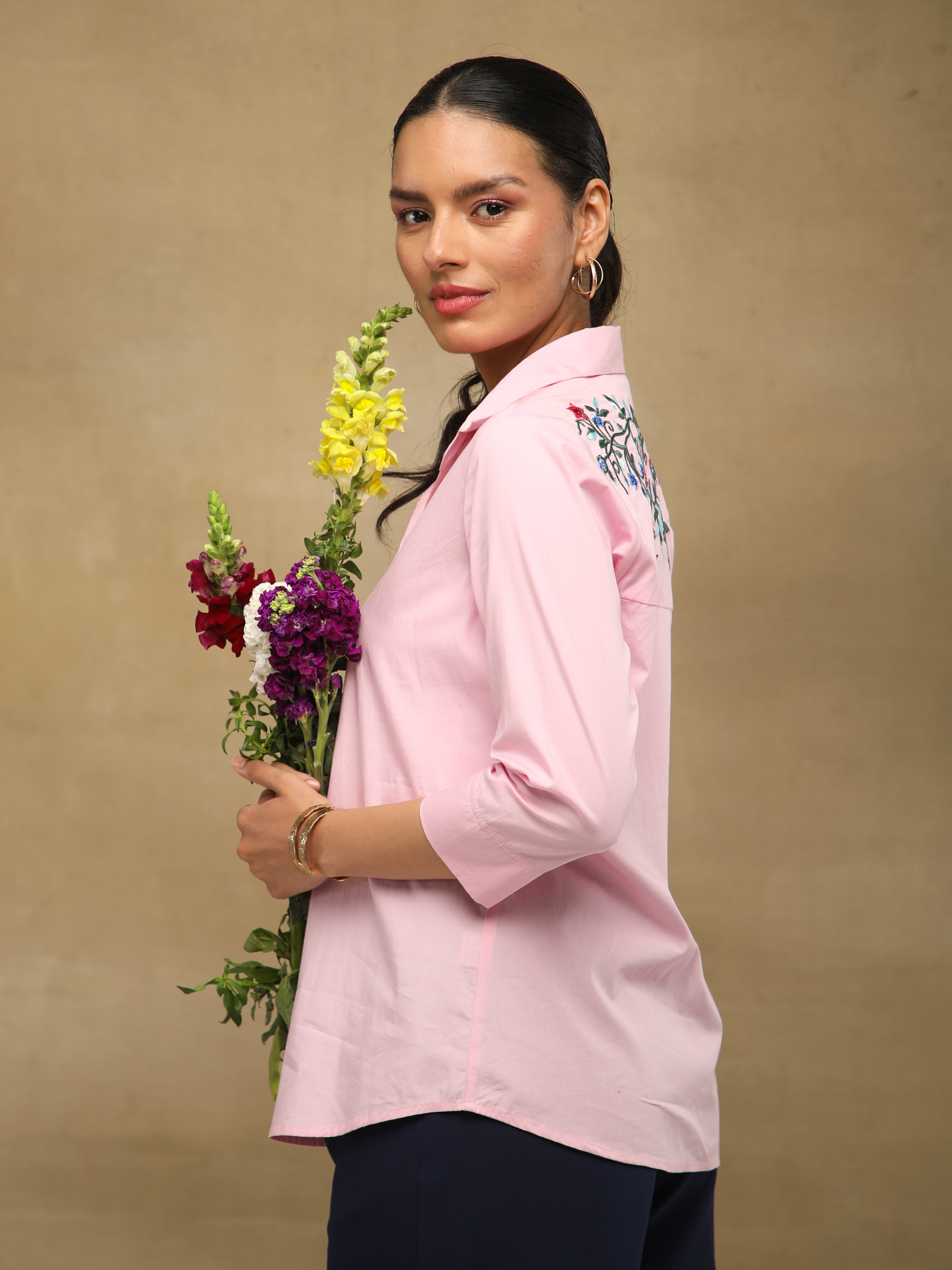 Blush Front-Back Embroidered Yoke Shirt