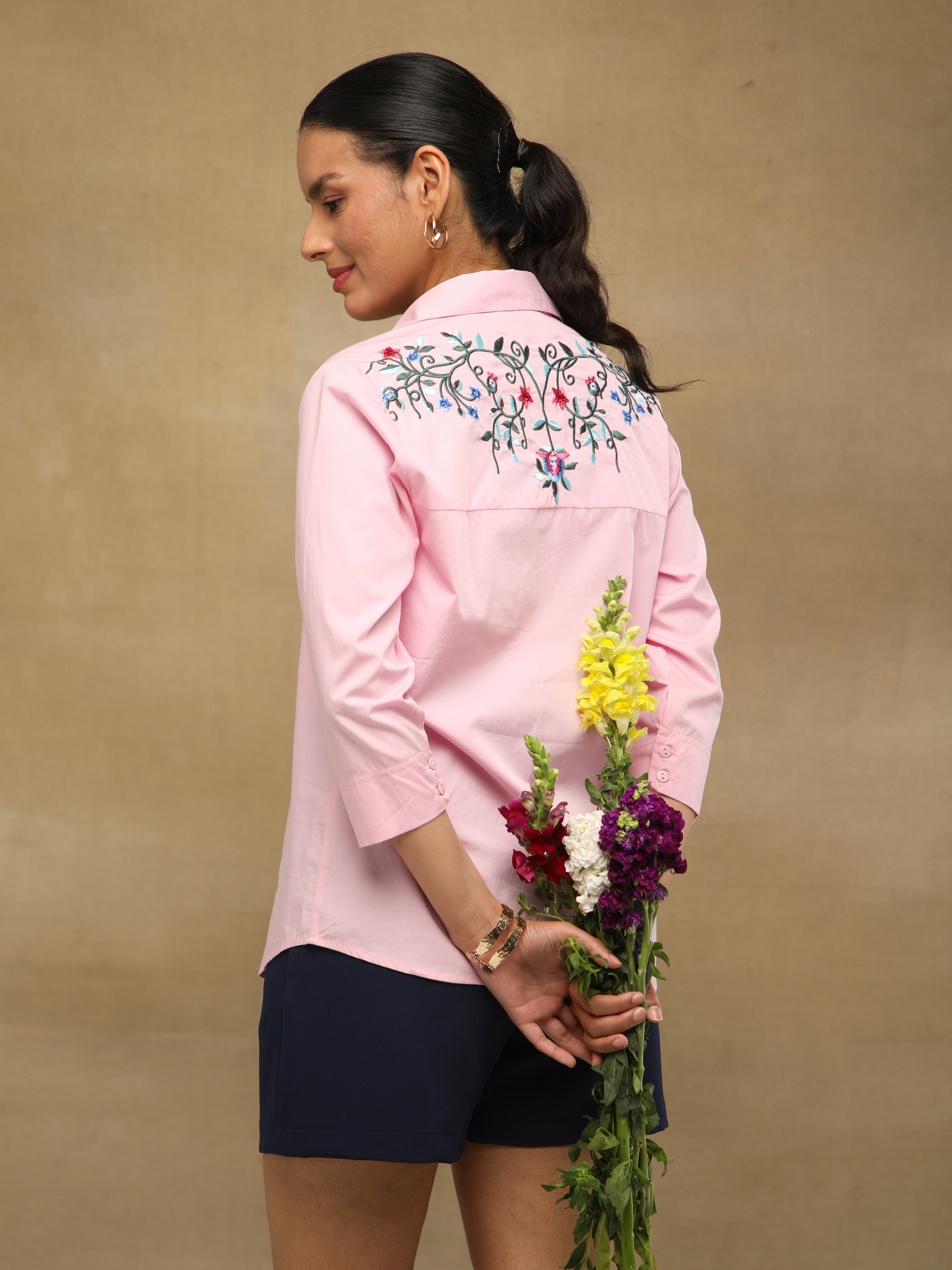 Blush Front-Back Embroidered Yoke Shirt
