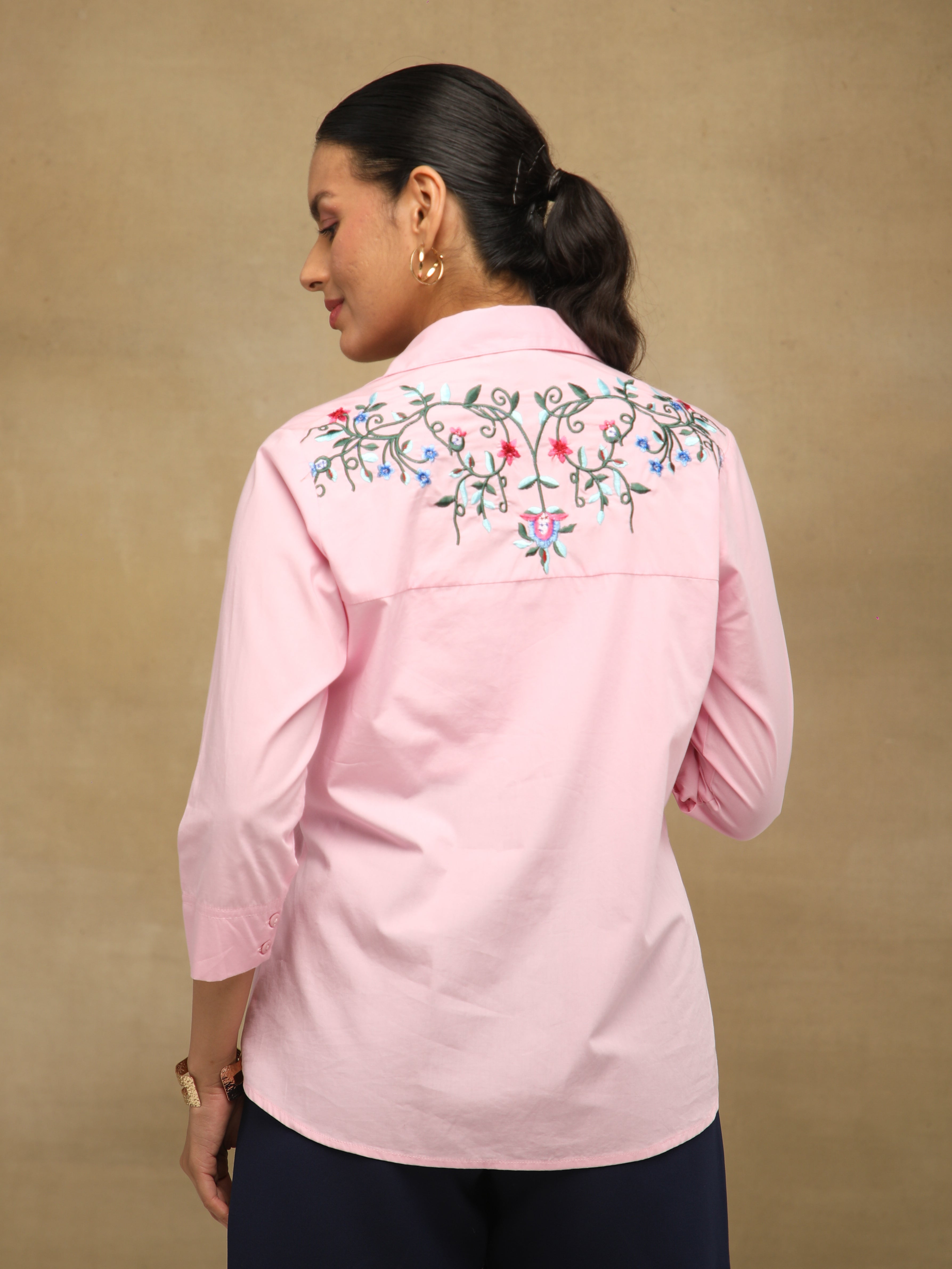 Blush Front-Back Embroidered Yoke Shirt