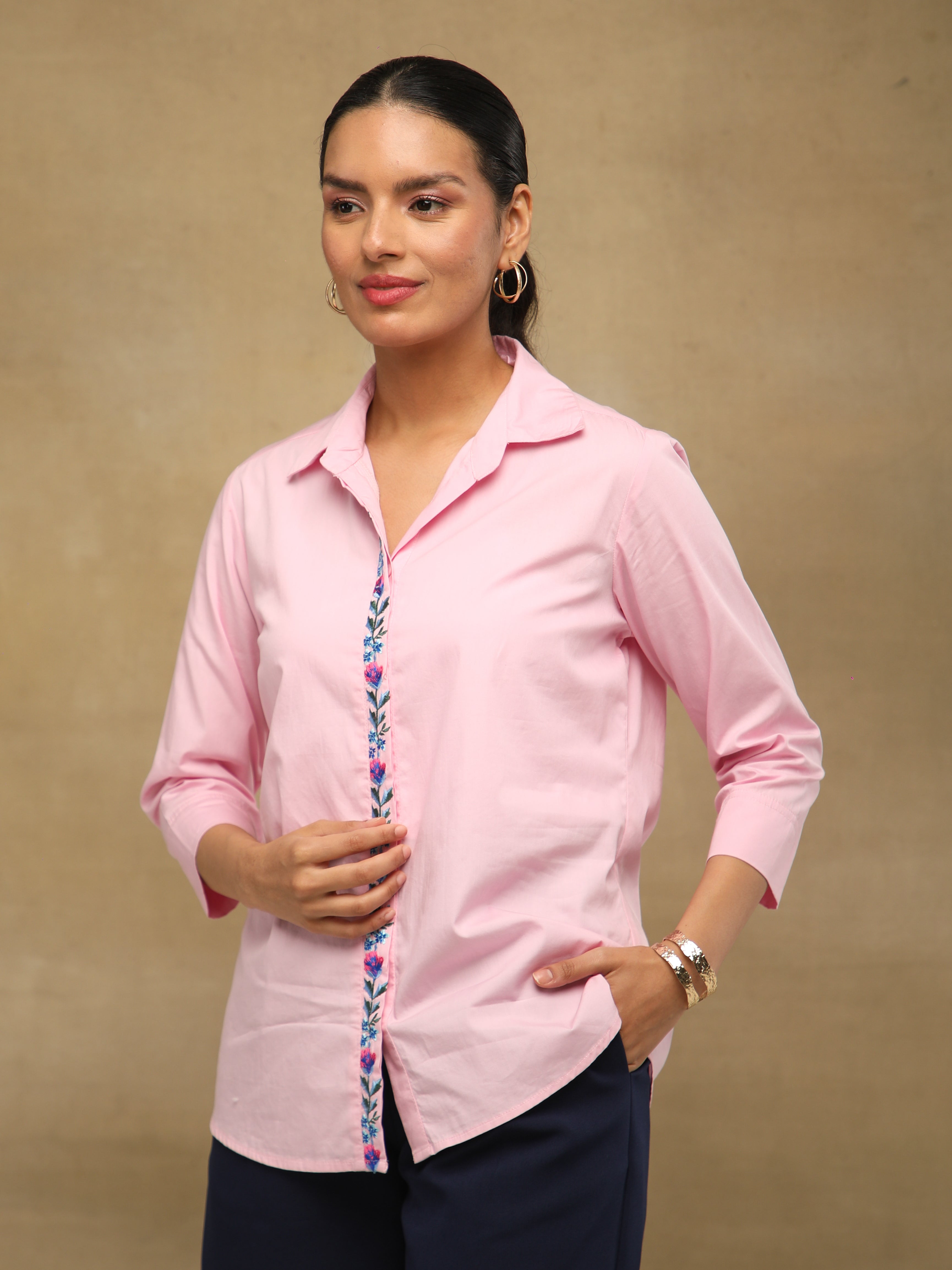 Blush Front-Back Embroidered Yoke Shirt