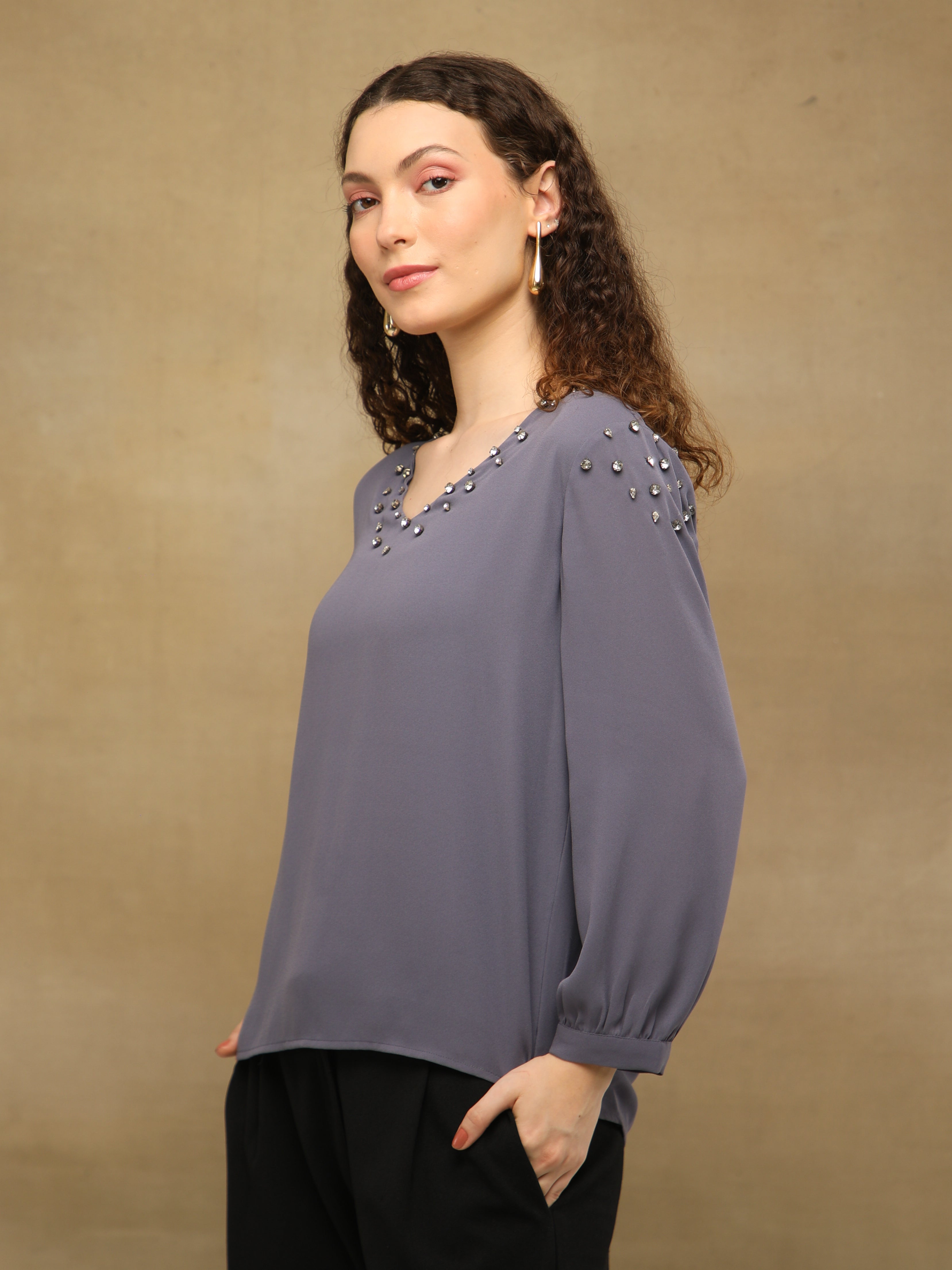 Rhinestone Georgette Grey