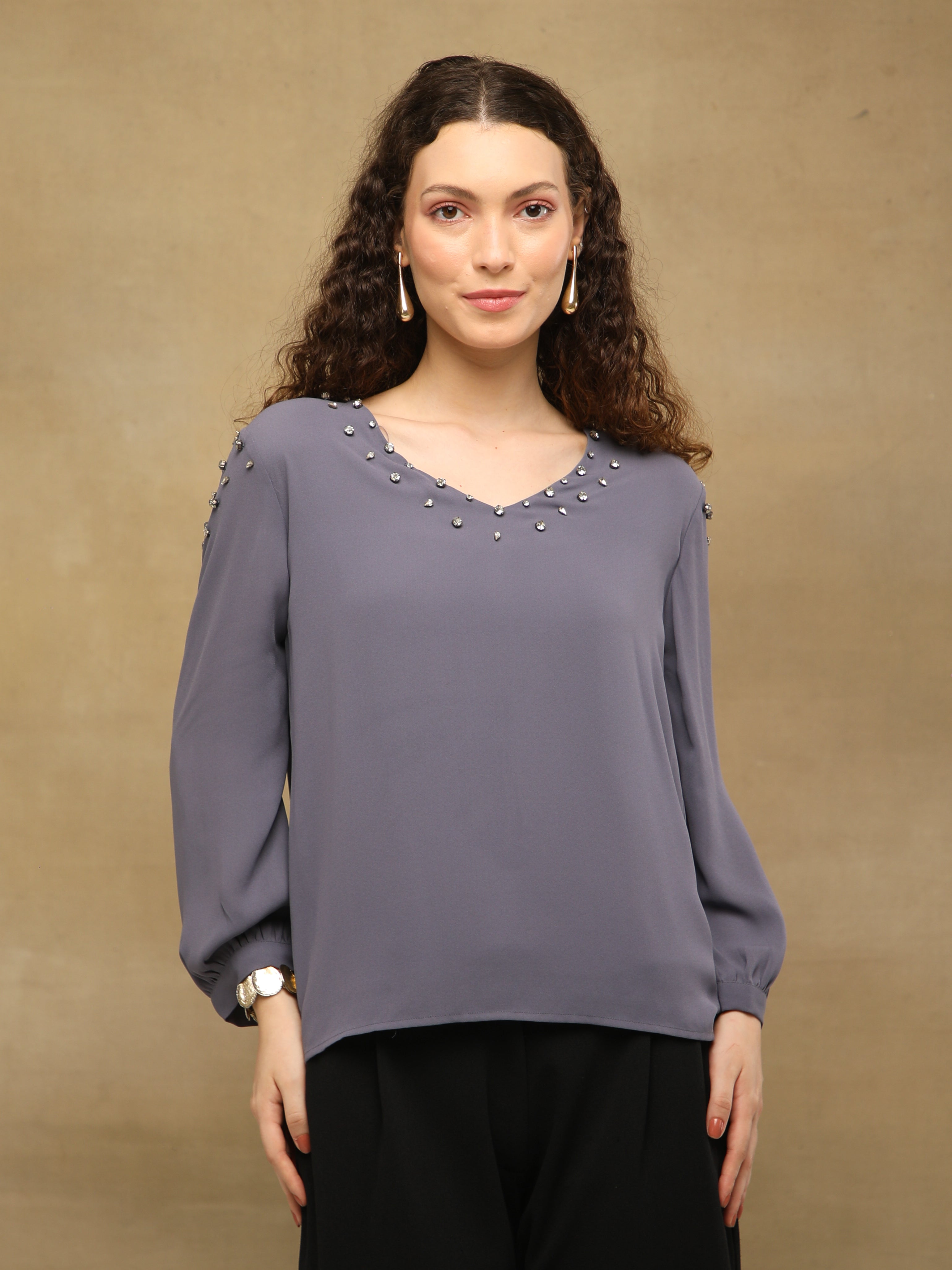 Rhinestone Georgette Grey