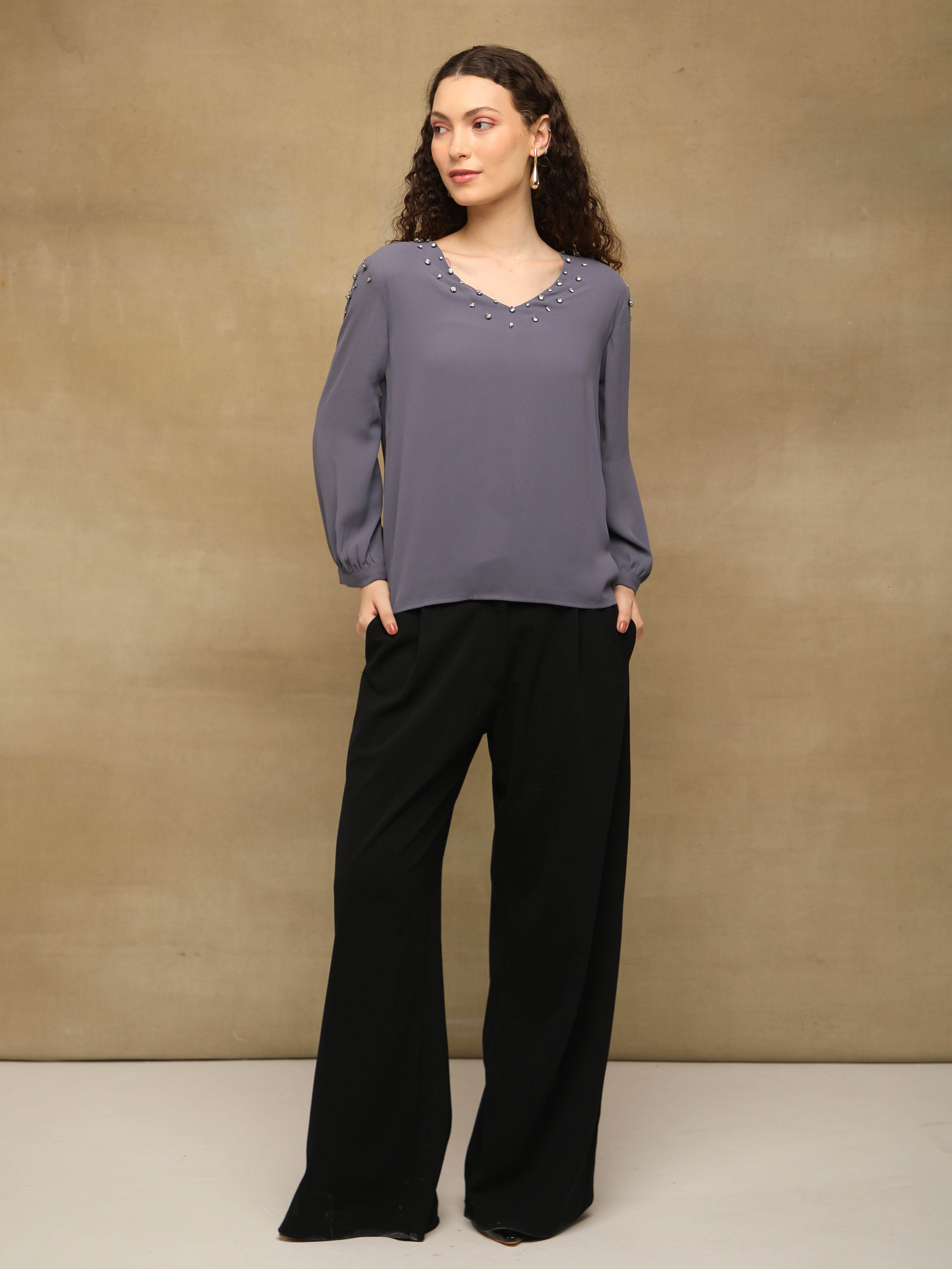 Rhinestone Georgette Grey