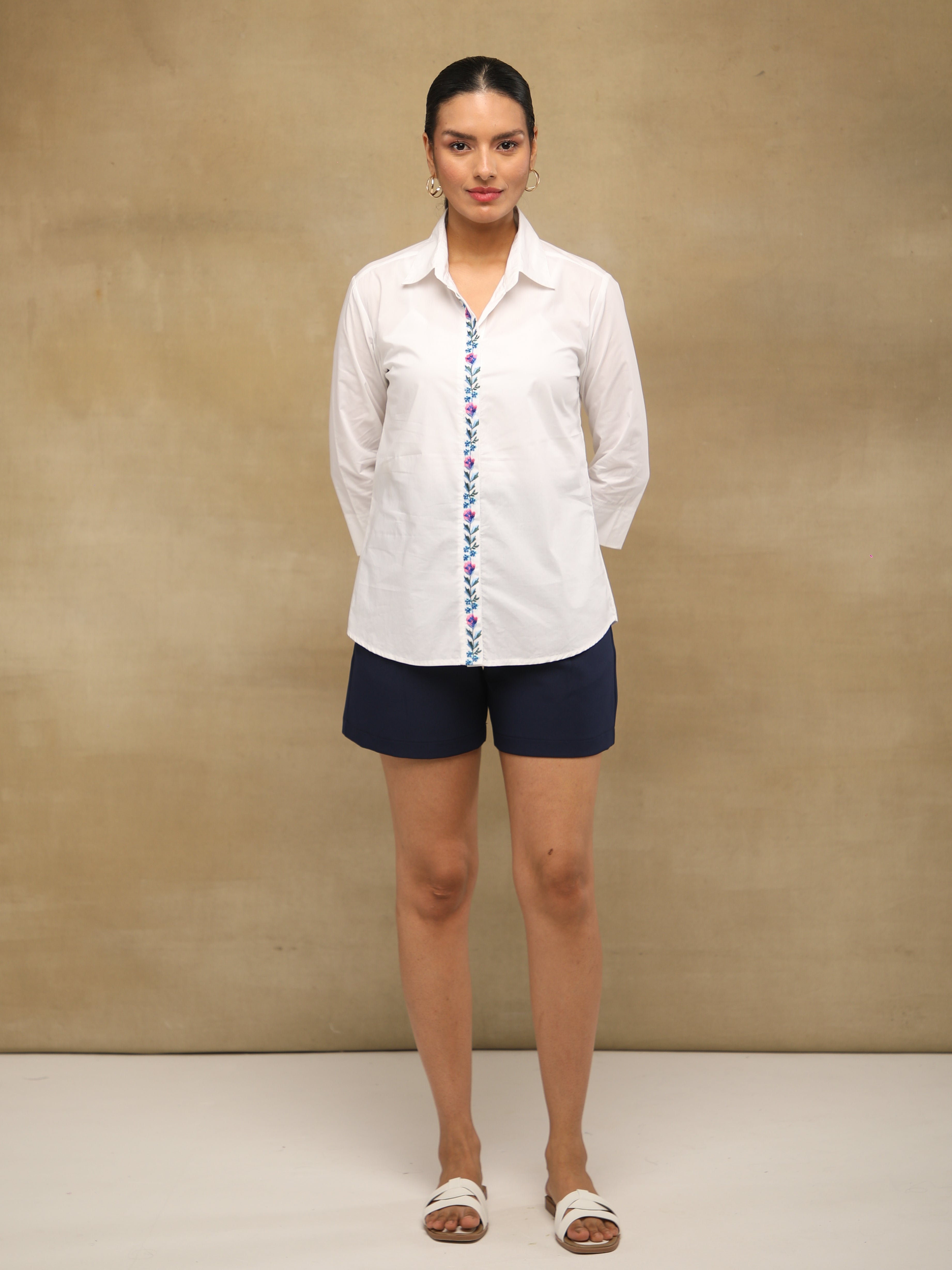 Ivory Front-Back Embroidered Yoke Shirt