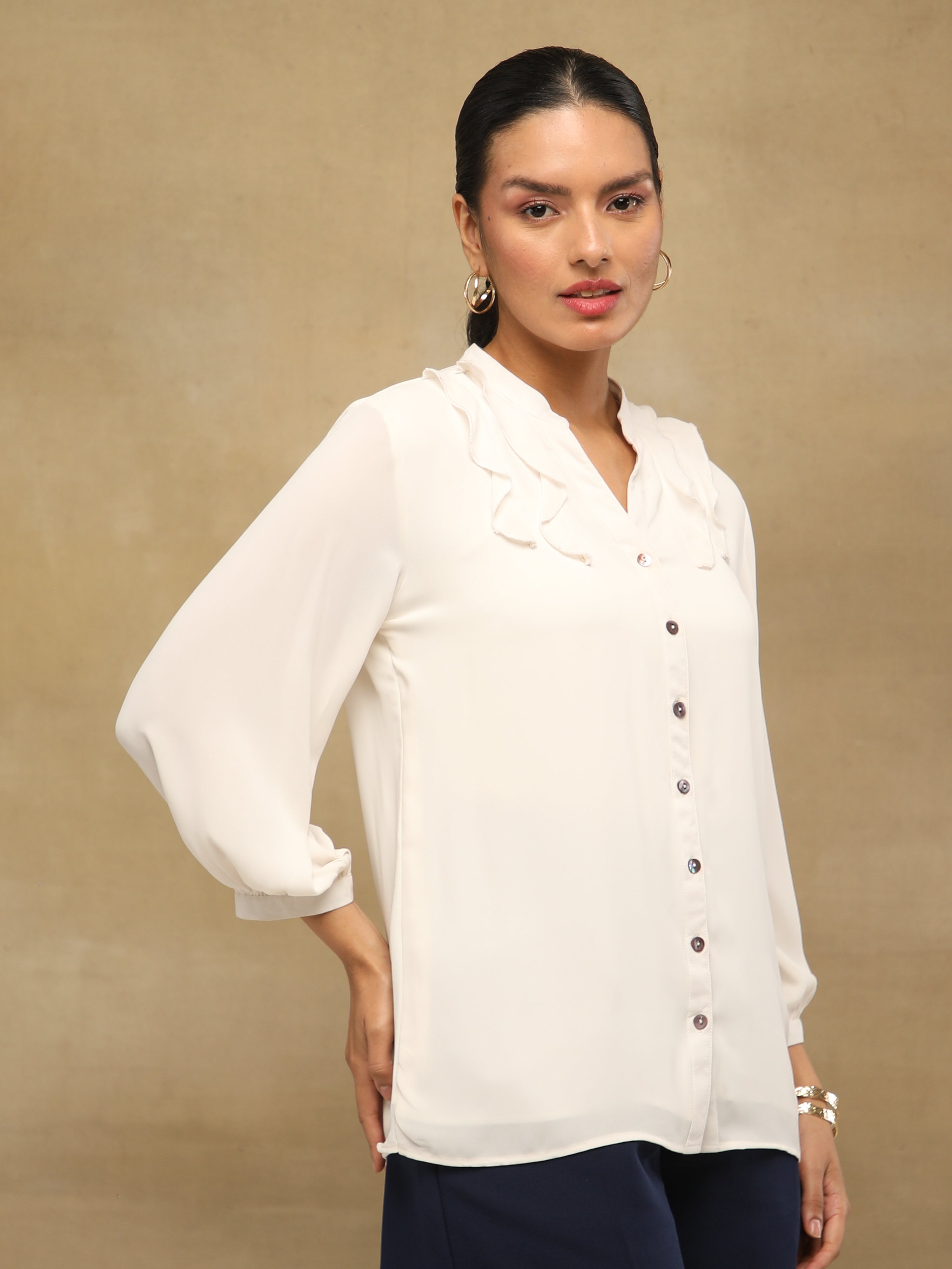 Front Frill Ivory Shirt