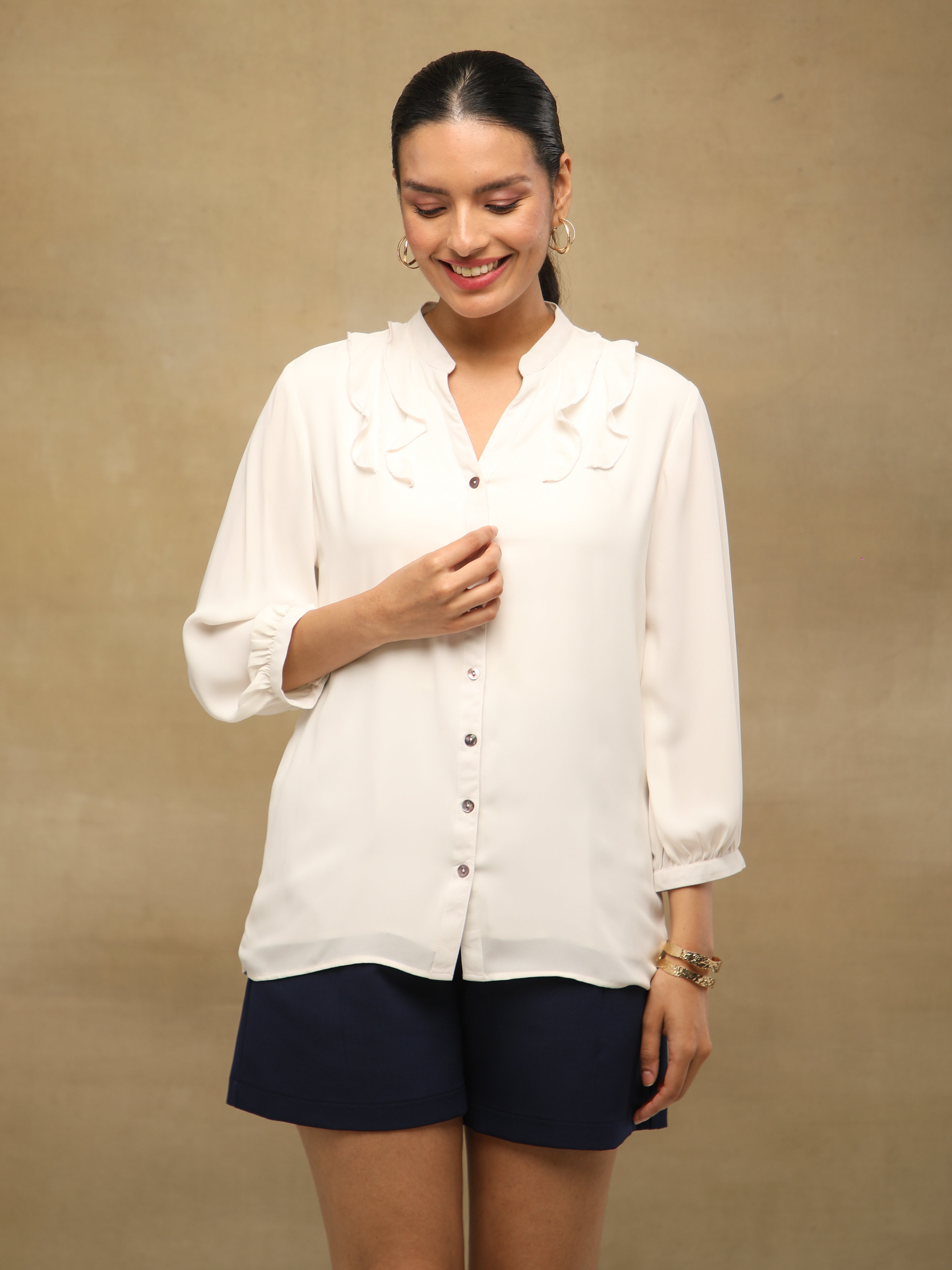Front Frill Ivory Shirt