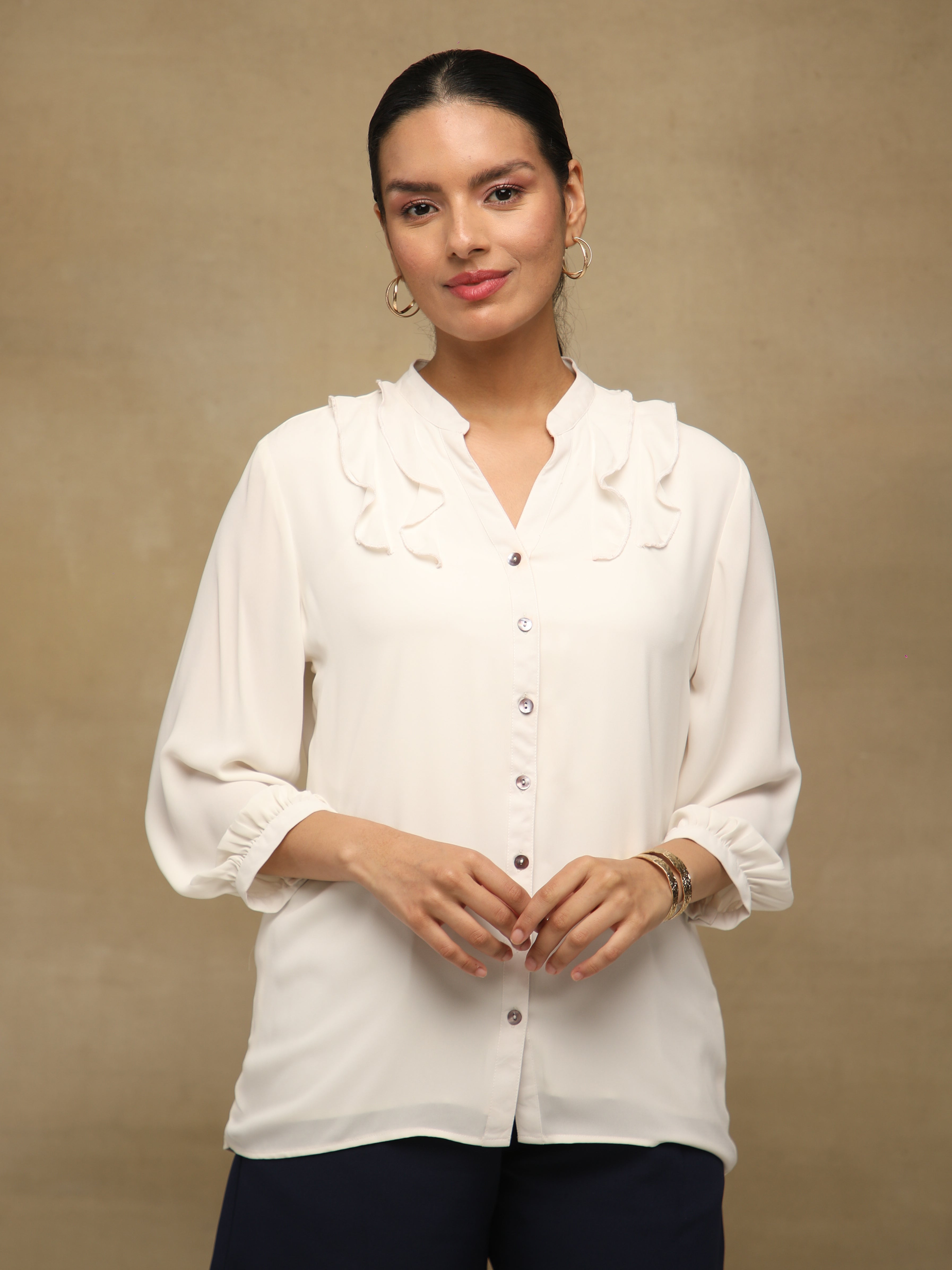 Front Frill Ivory Shirt