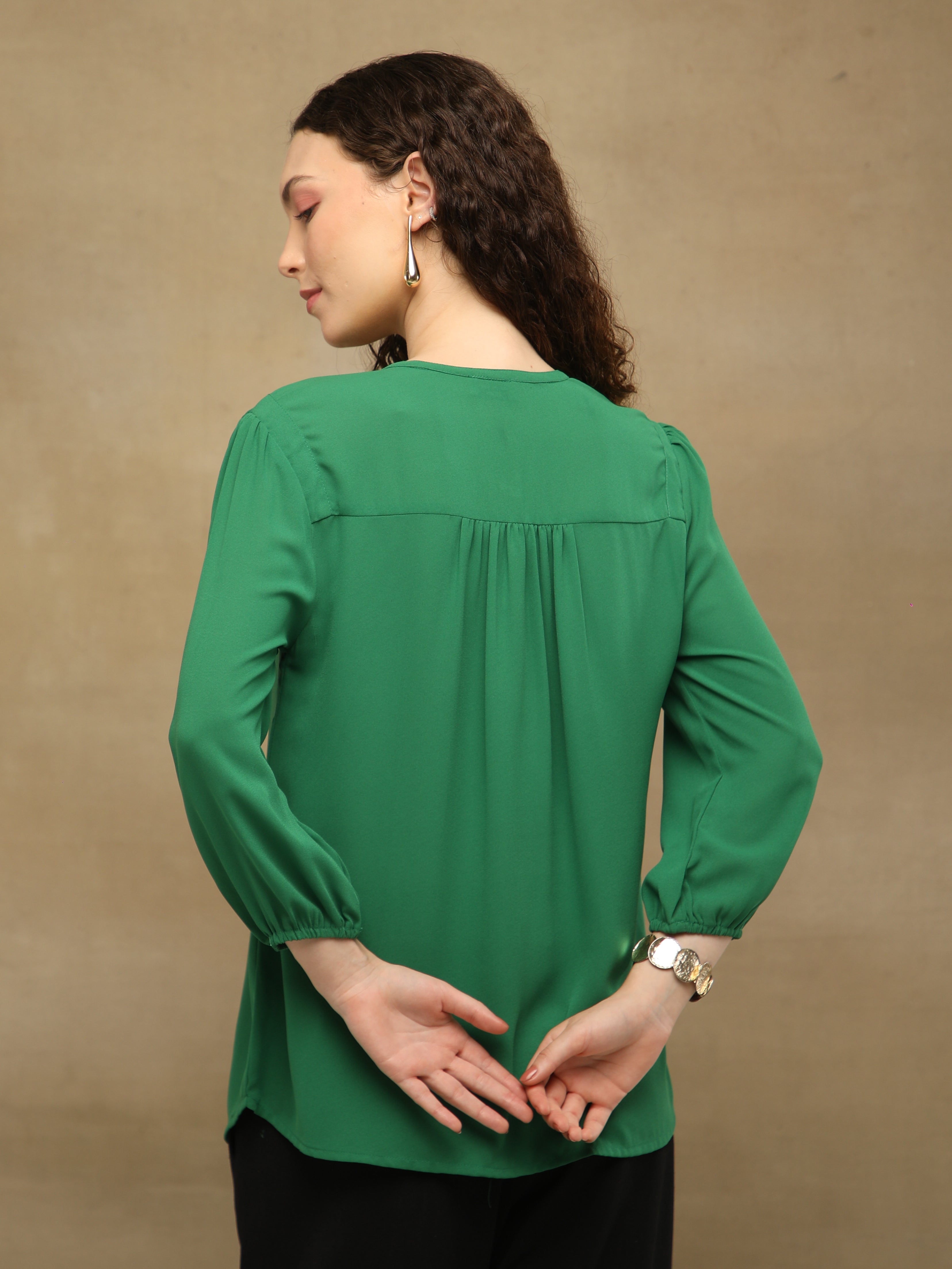 Swarovski Round Neck Green Top