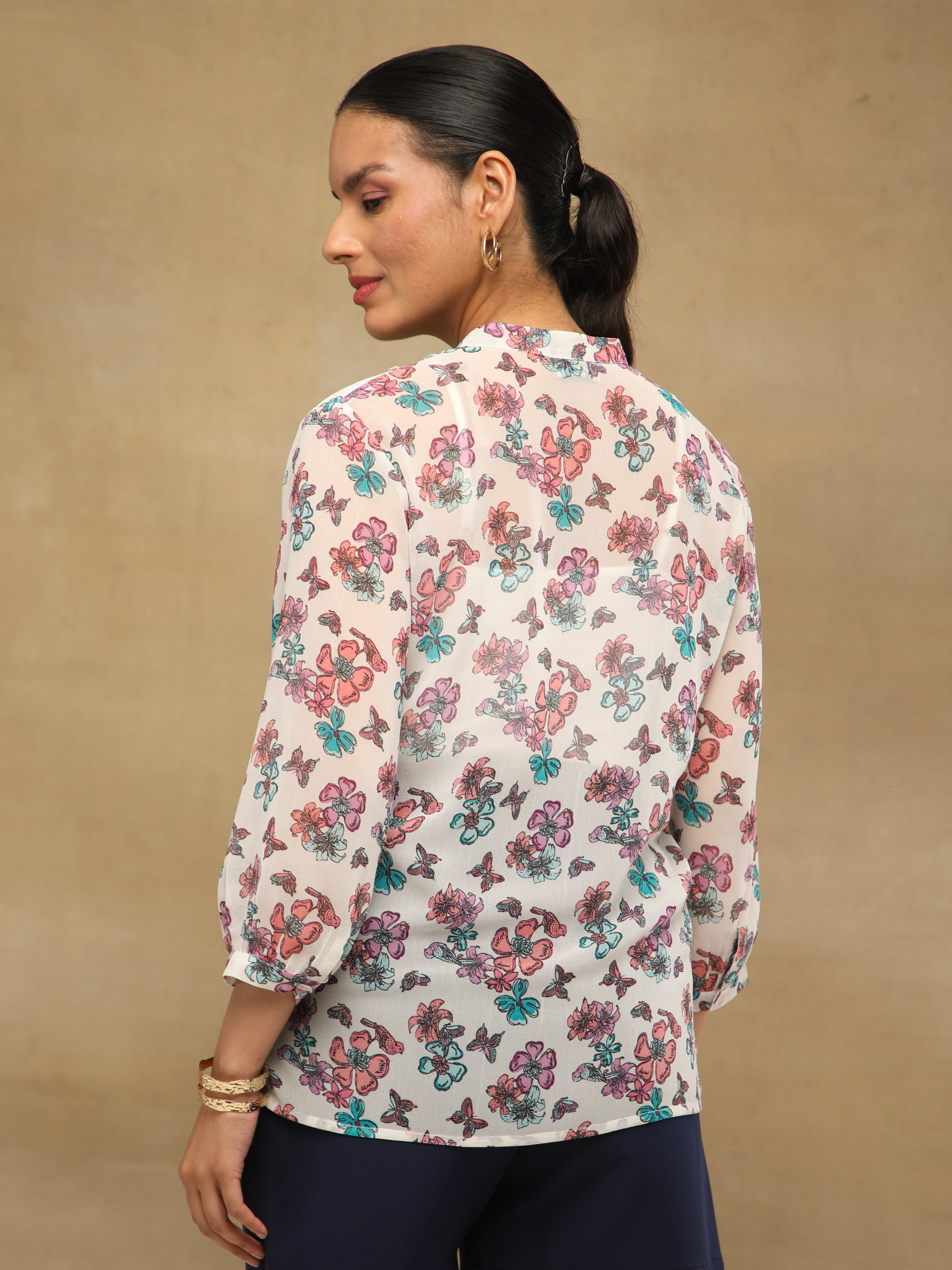 Front Frill Flora Shirt