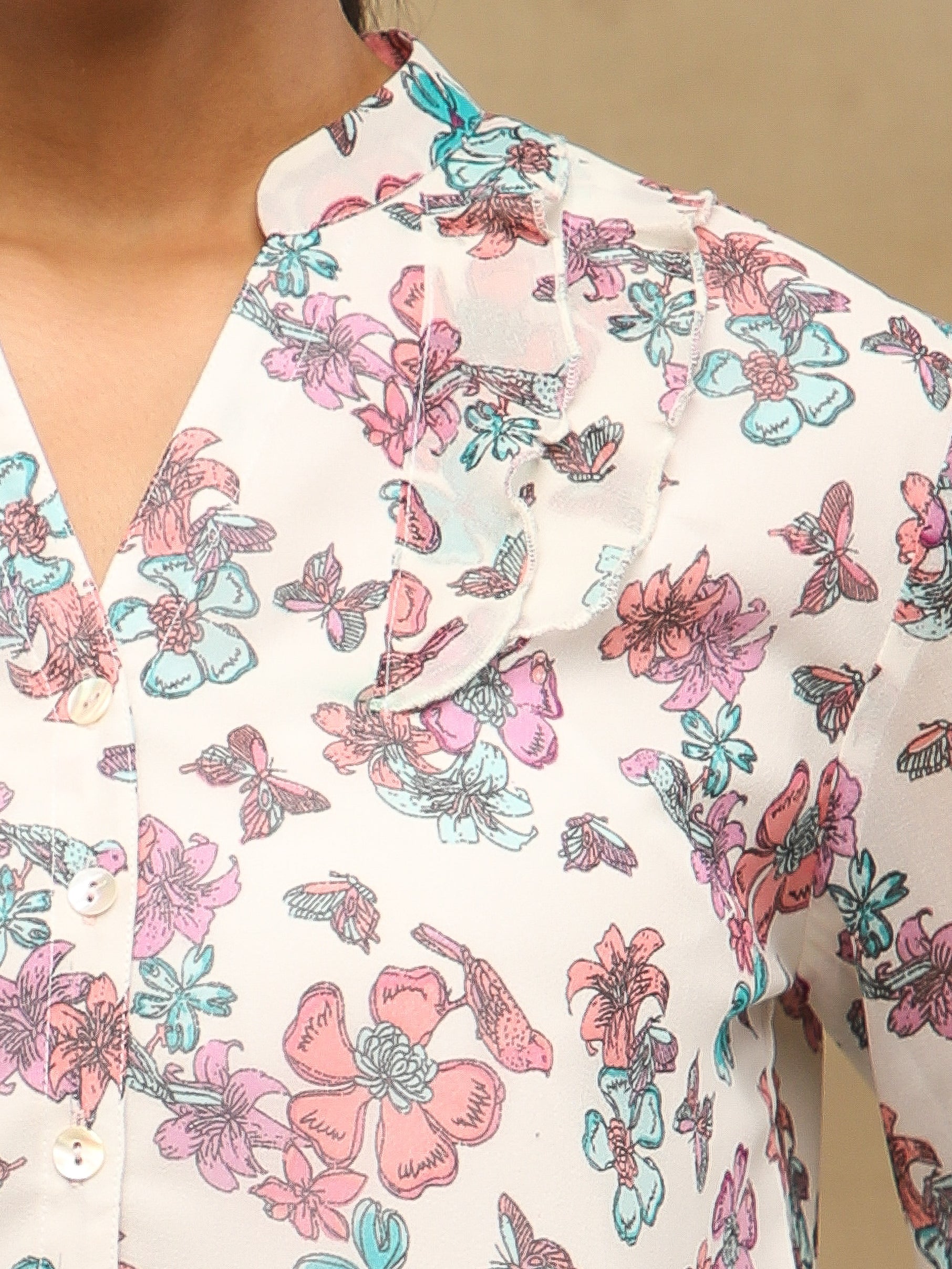 Front Frill Flora Shirt