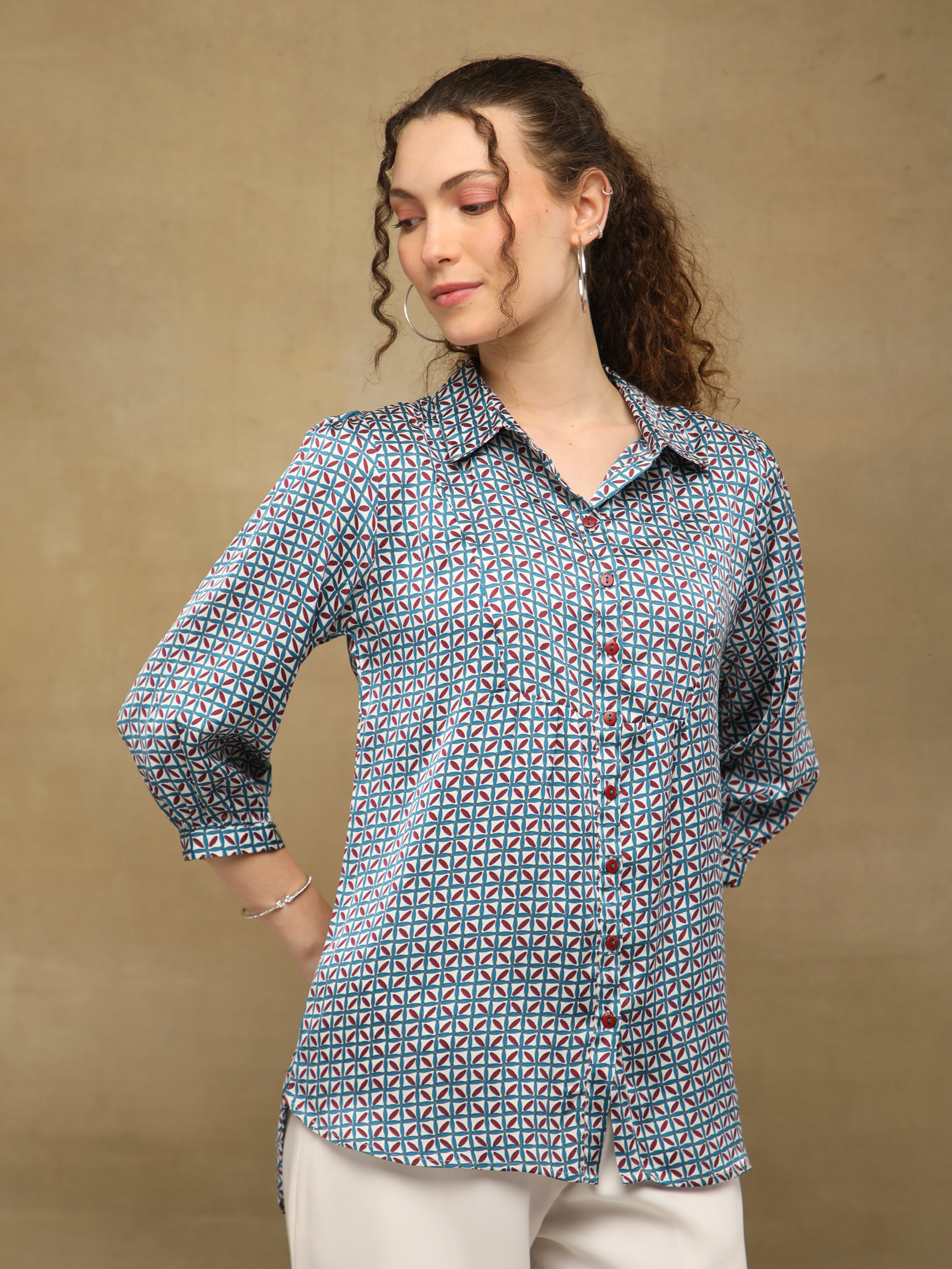 Mosaic Print Satin Shirt