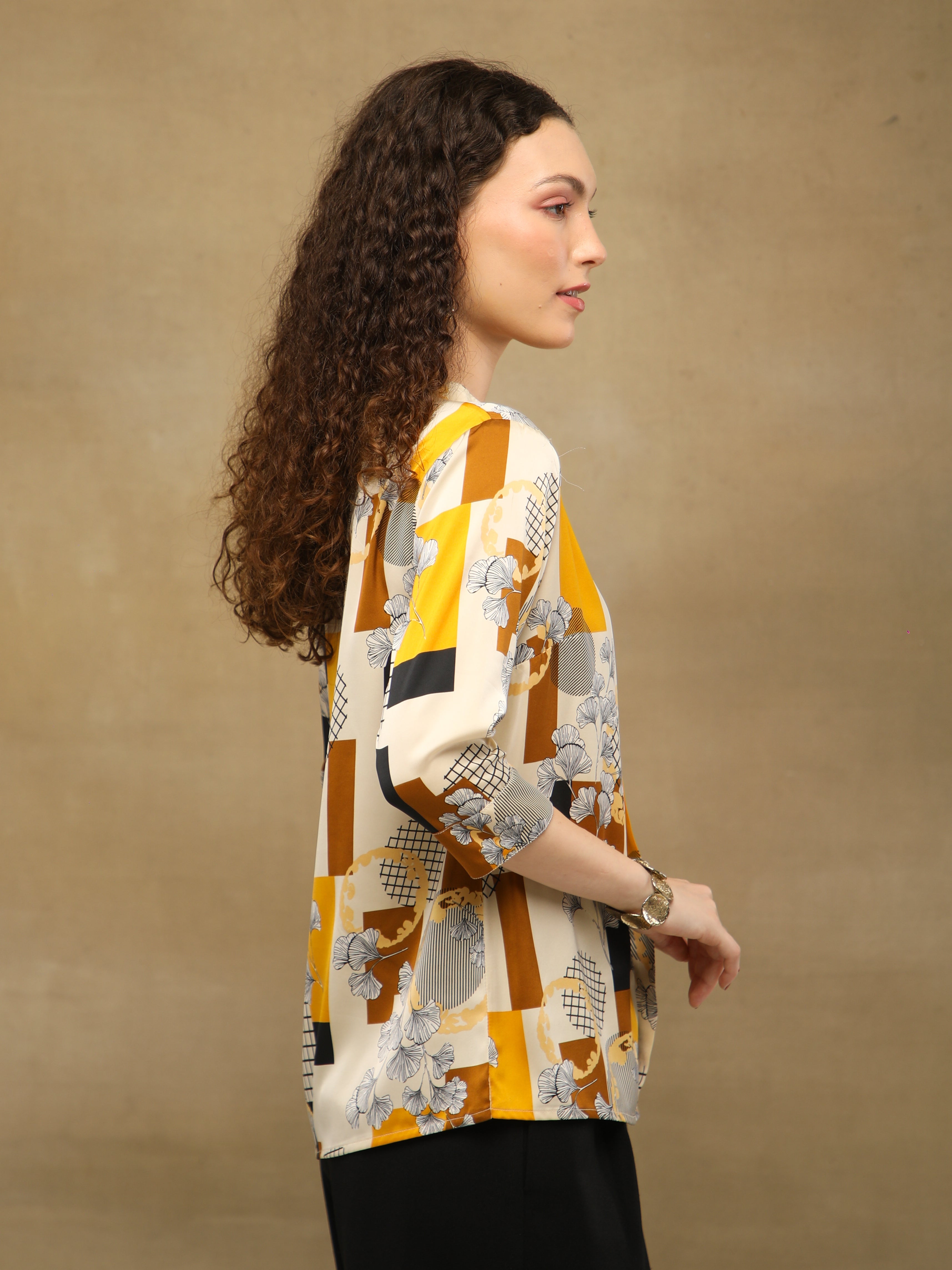 Tan Box Print Top