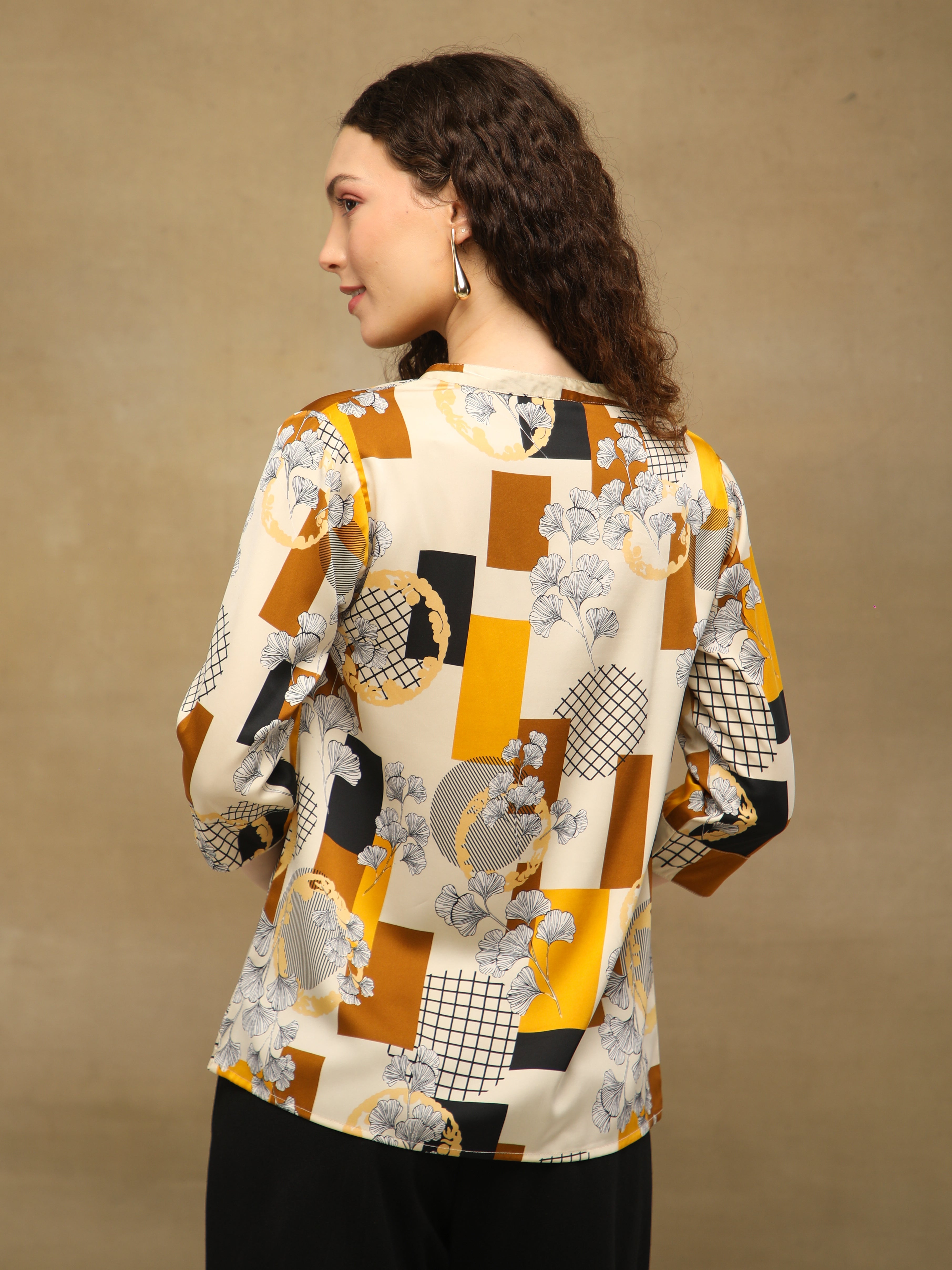 Tan Box Print Top